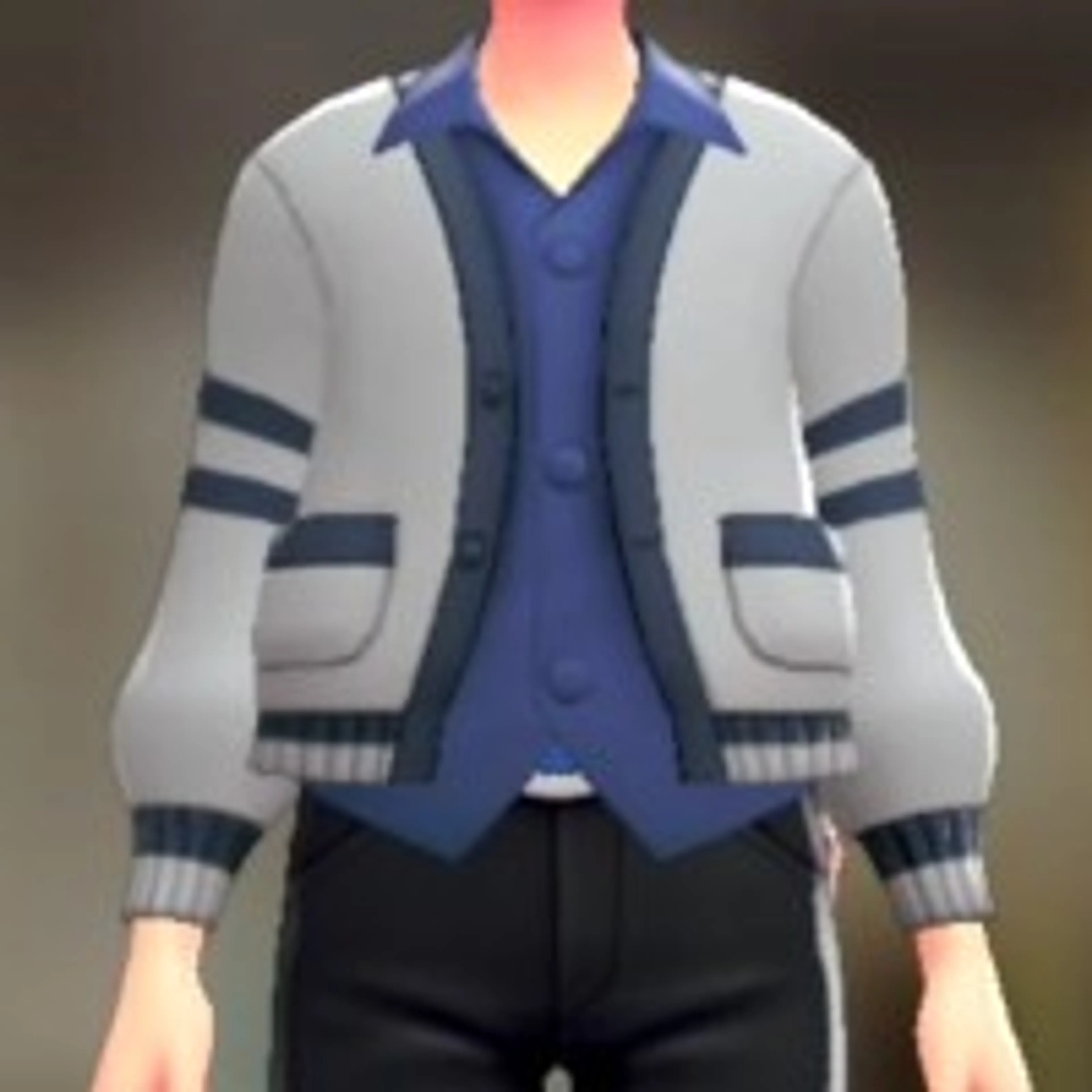 カーディガン&シャツセット - カレッジグレー ブルー