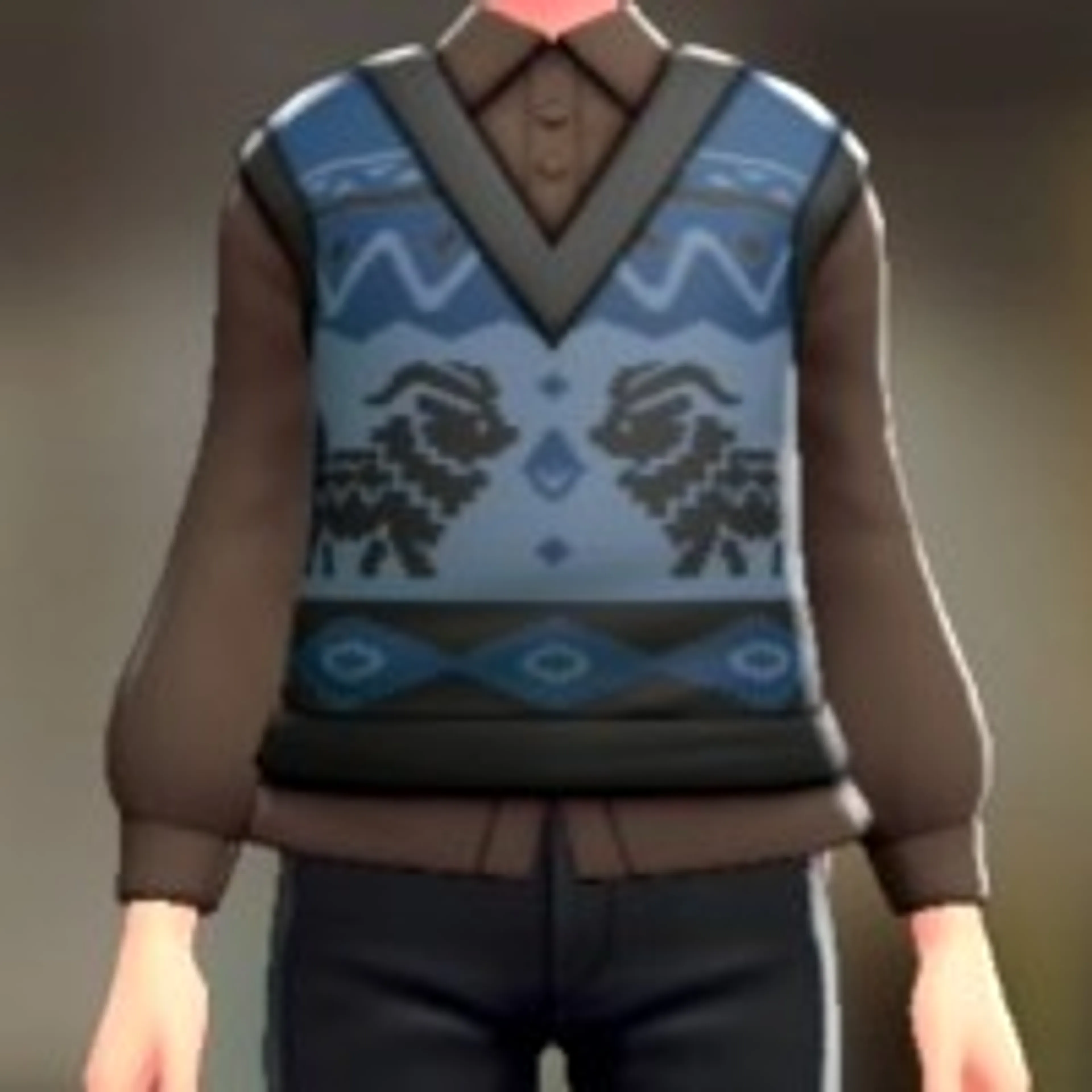 ニットベスト&ブラウスセット - そうしょくブルー ダークブラウン