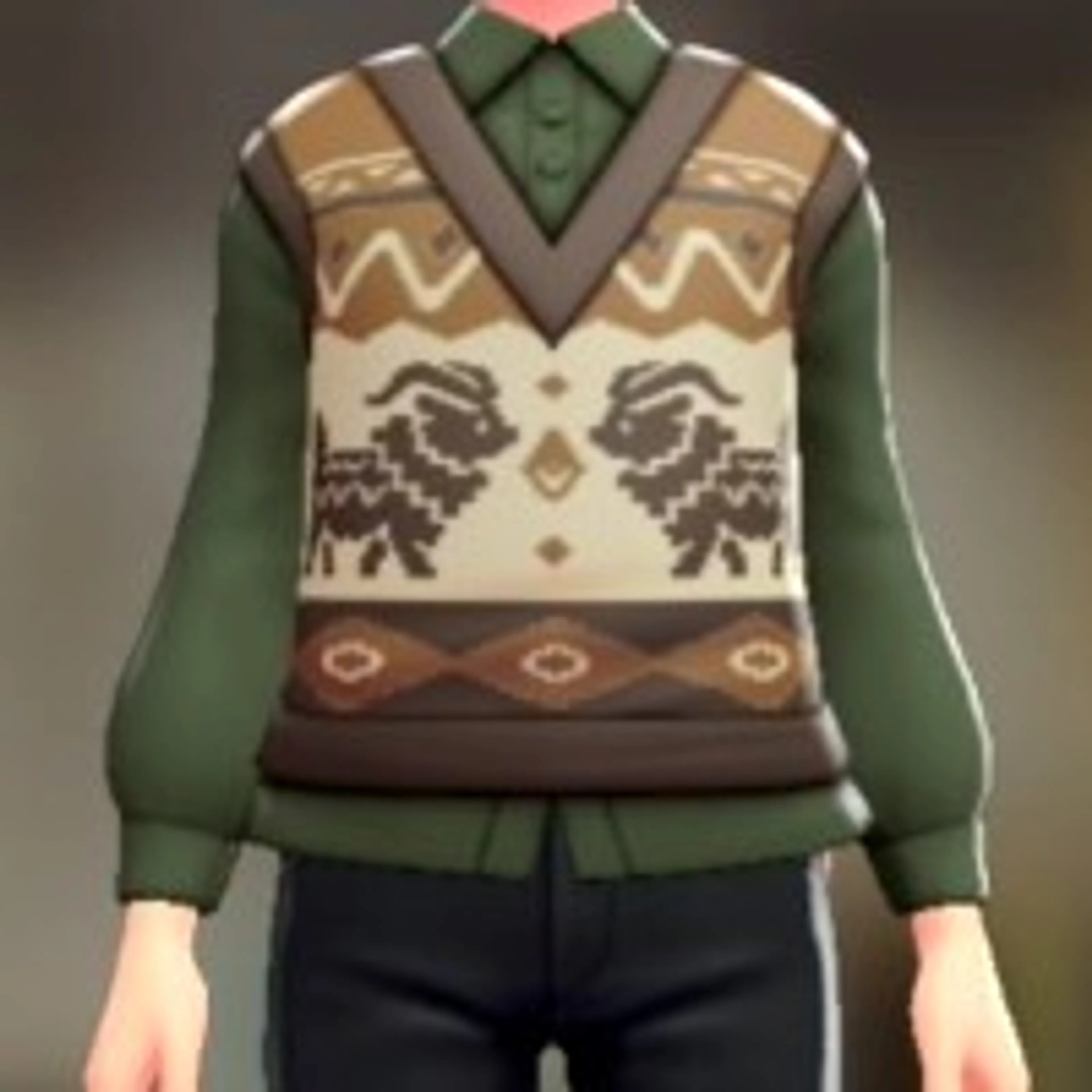 ニットベスト&ブラウスセット - そうしょくブラウン モスグリーン