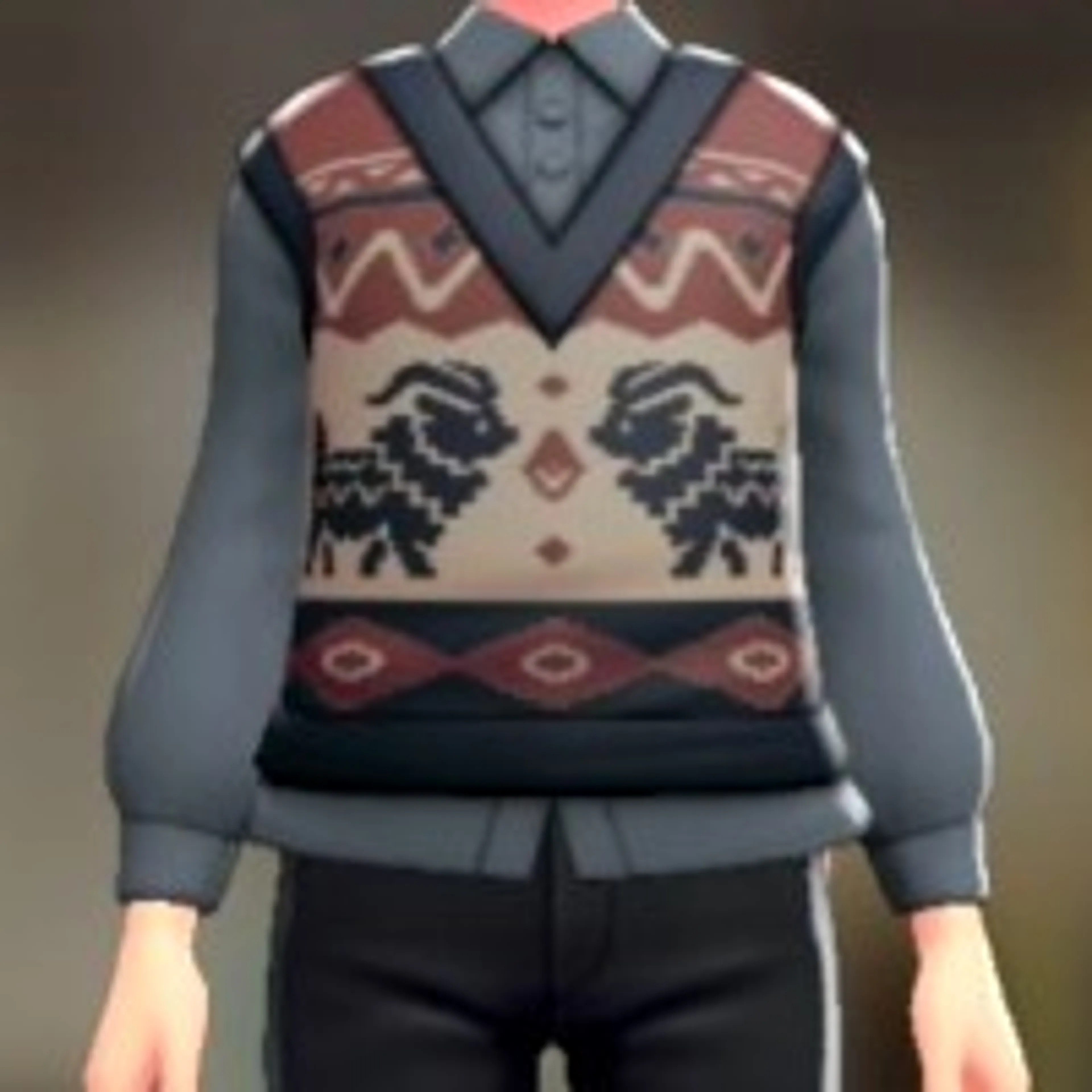 ニットベスト&ブラウスセット - そうしょくレッド ブルーグレー