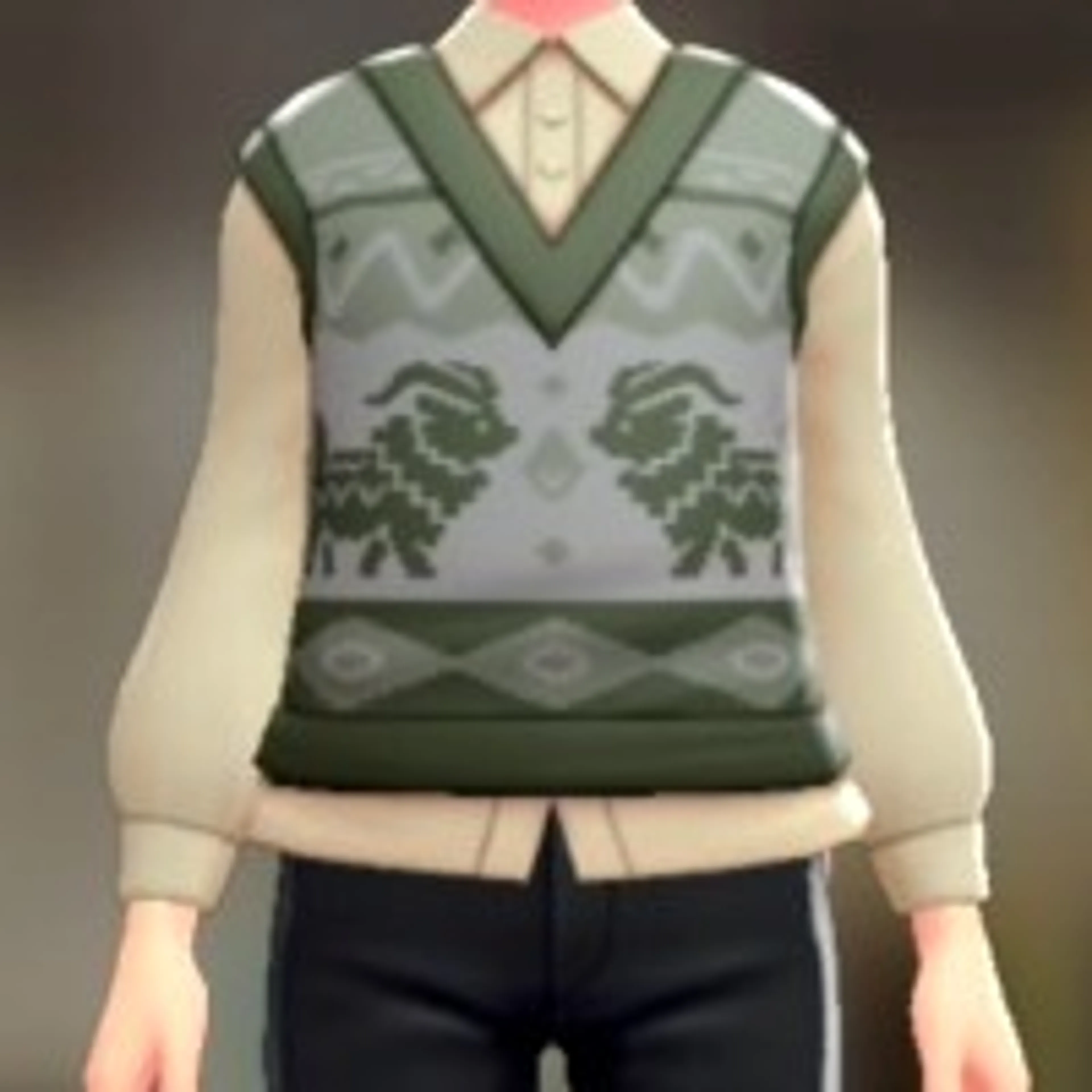 ニットベスト&ブラウスセット - そうしょくグリーン アイボリー