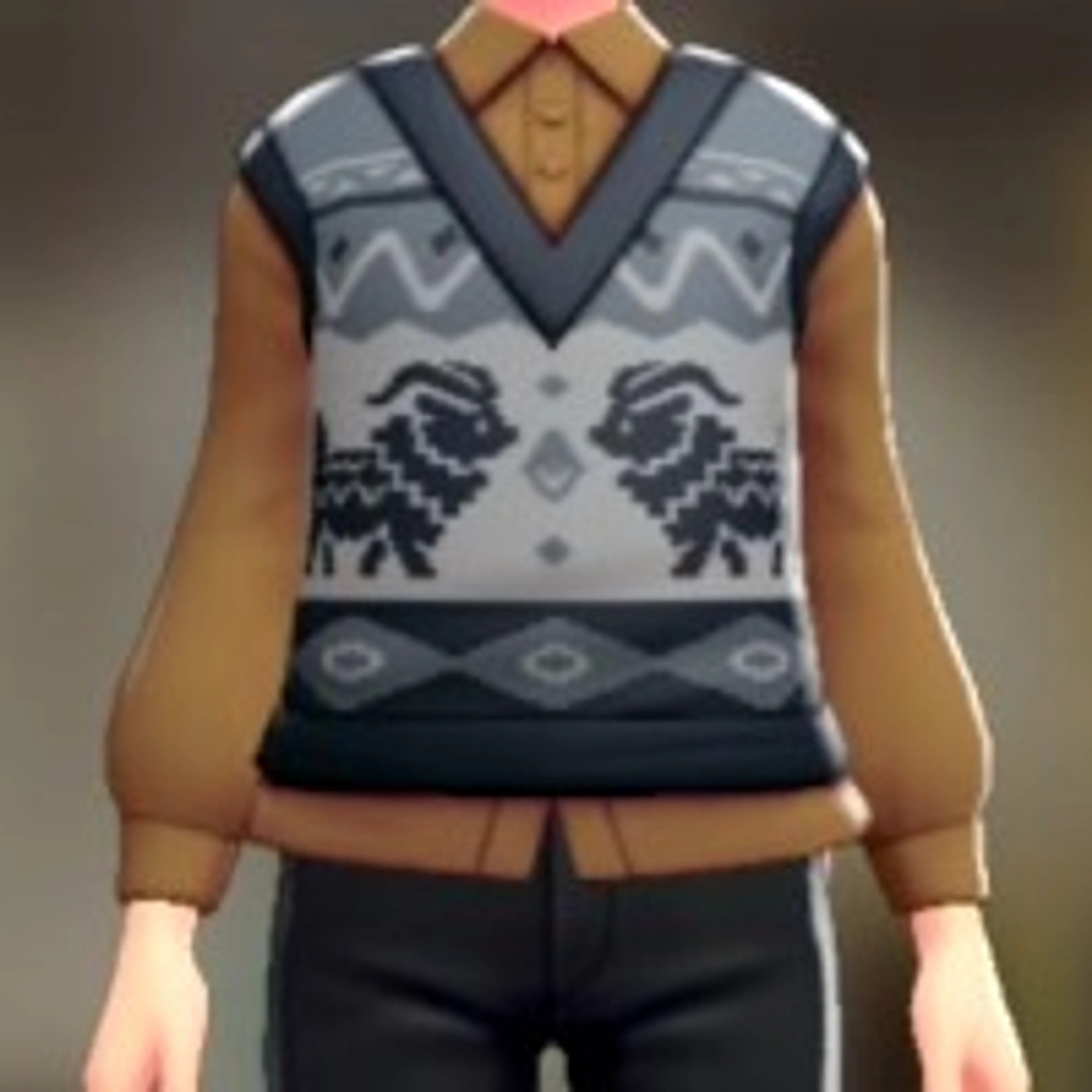 ニットベスト&ブラウスセット - そうしょくネイビー キャメル