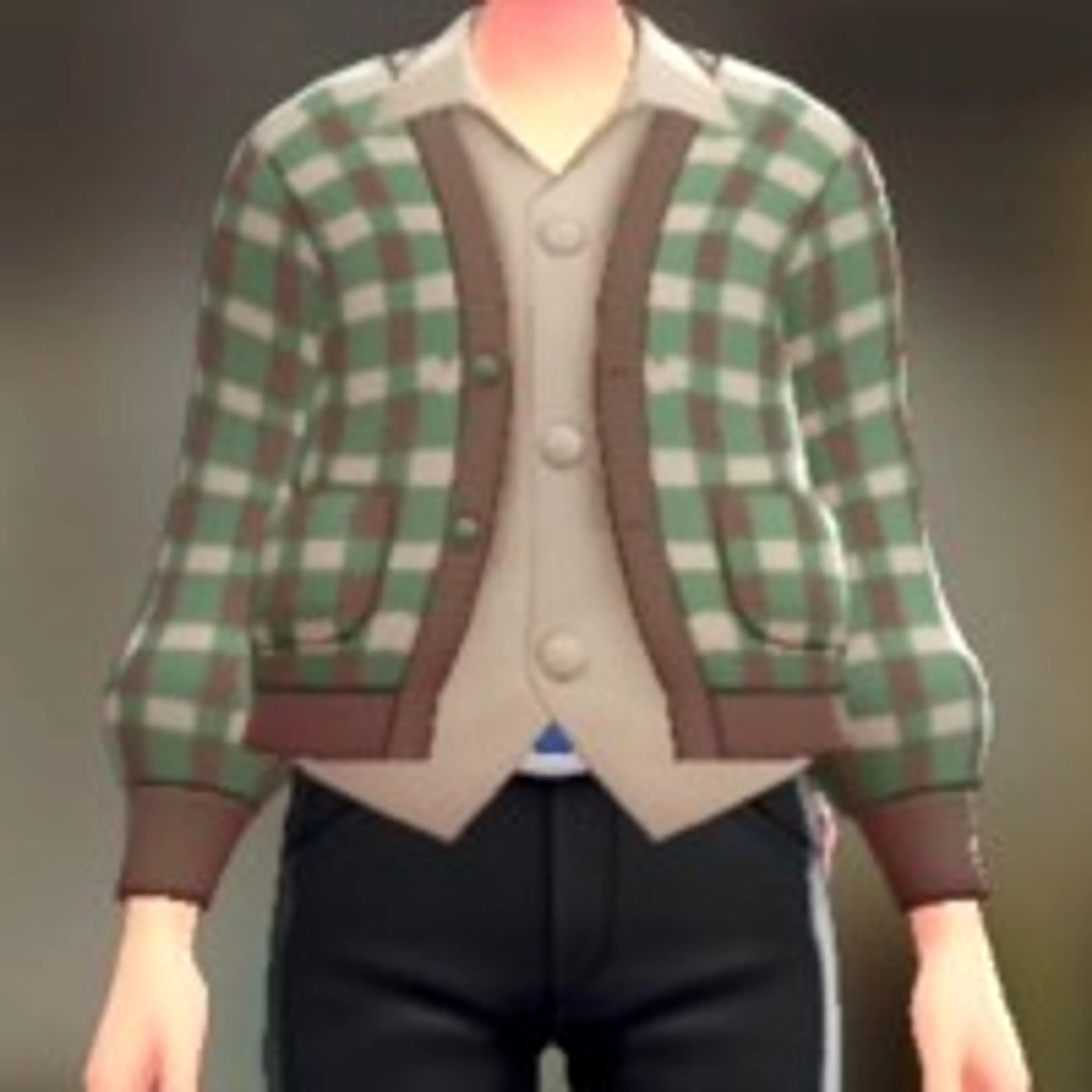 カーディガン&シャツセット - こうがしらグリーン ベージュ