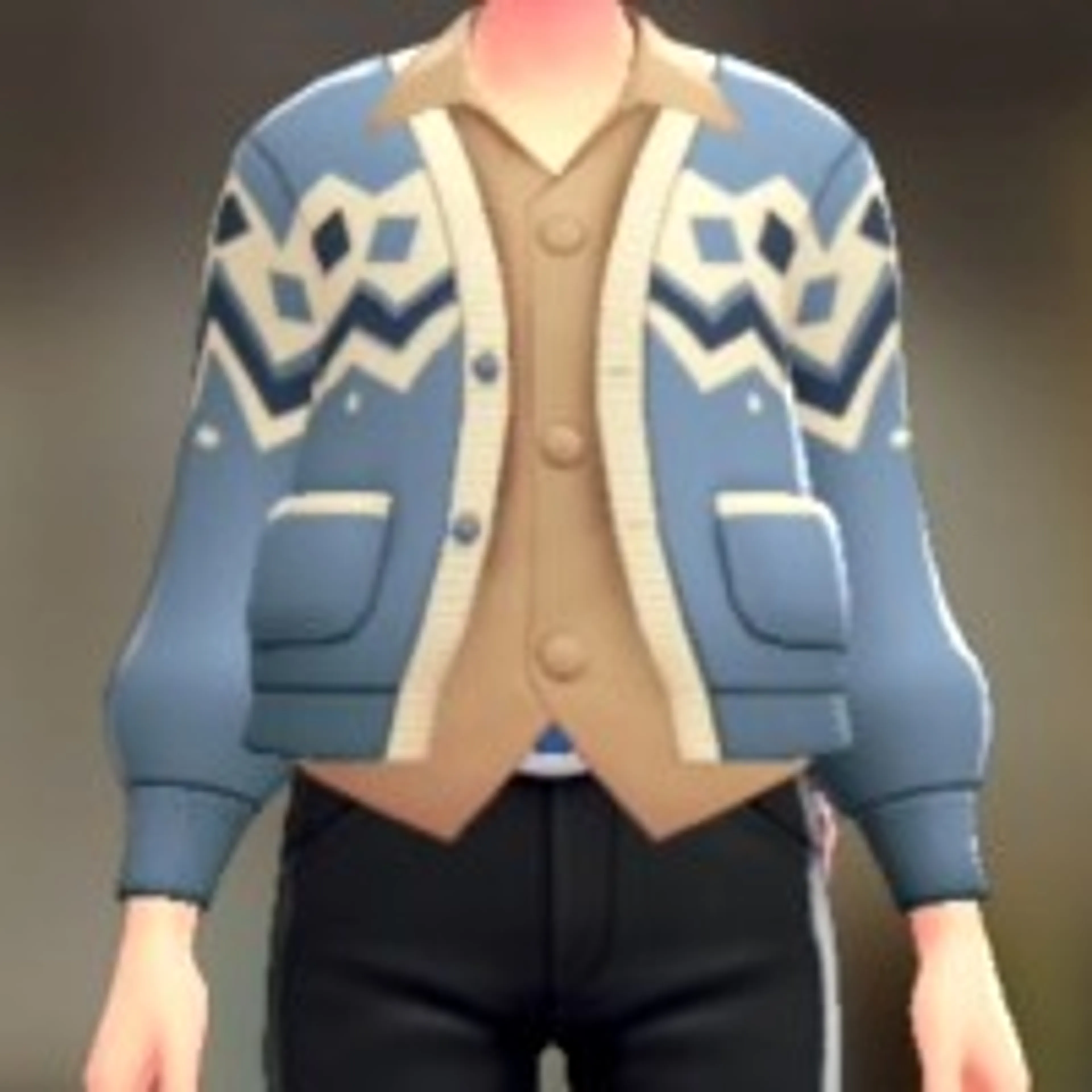 カーディガン&シャツセット - こなふきブルー ライトキャメル