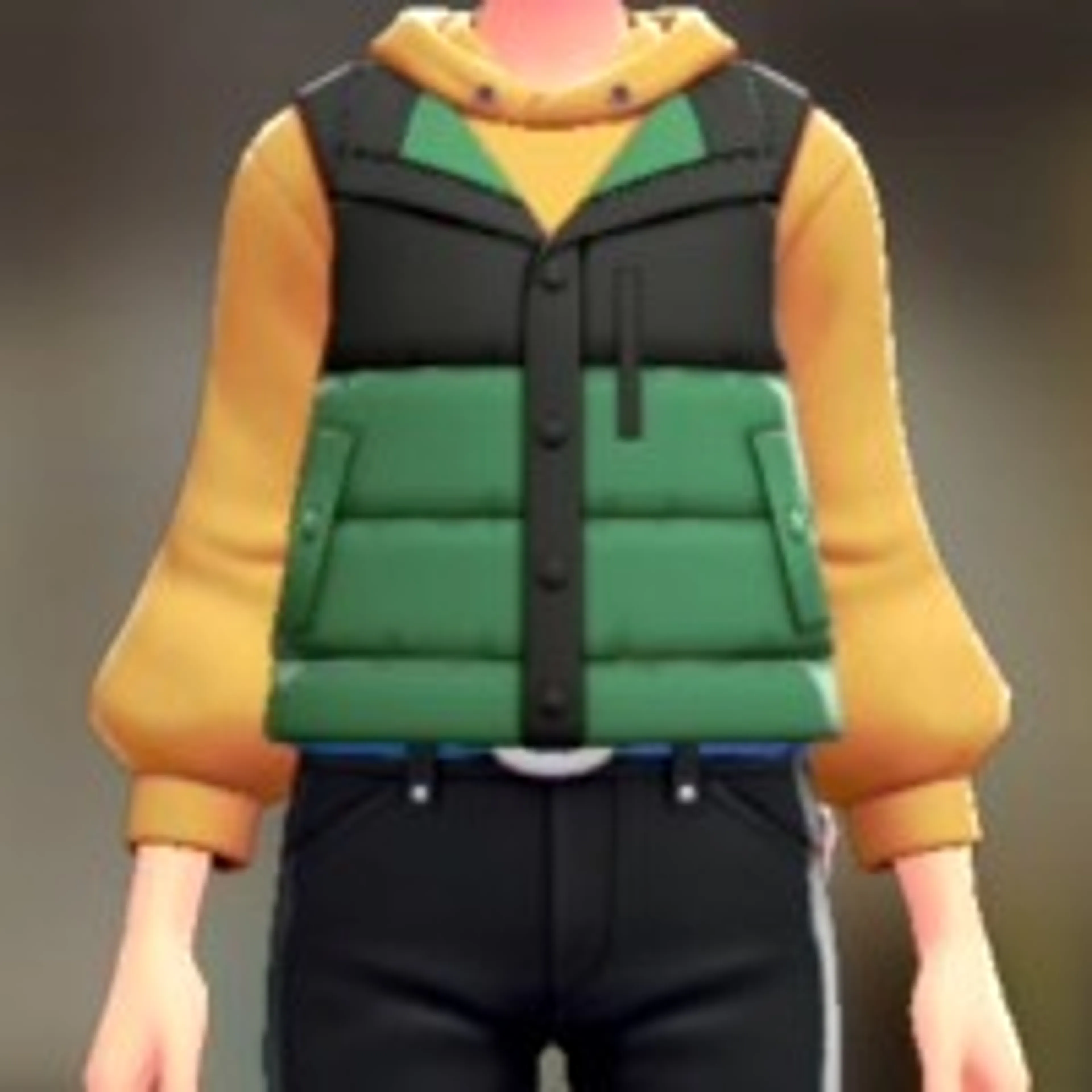 ダウンベスト&パーカーセット - バイカラーグリーン イエロー