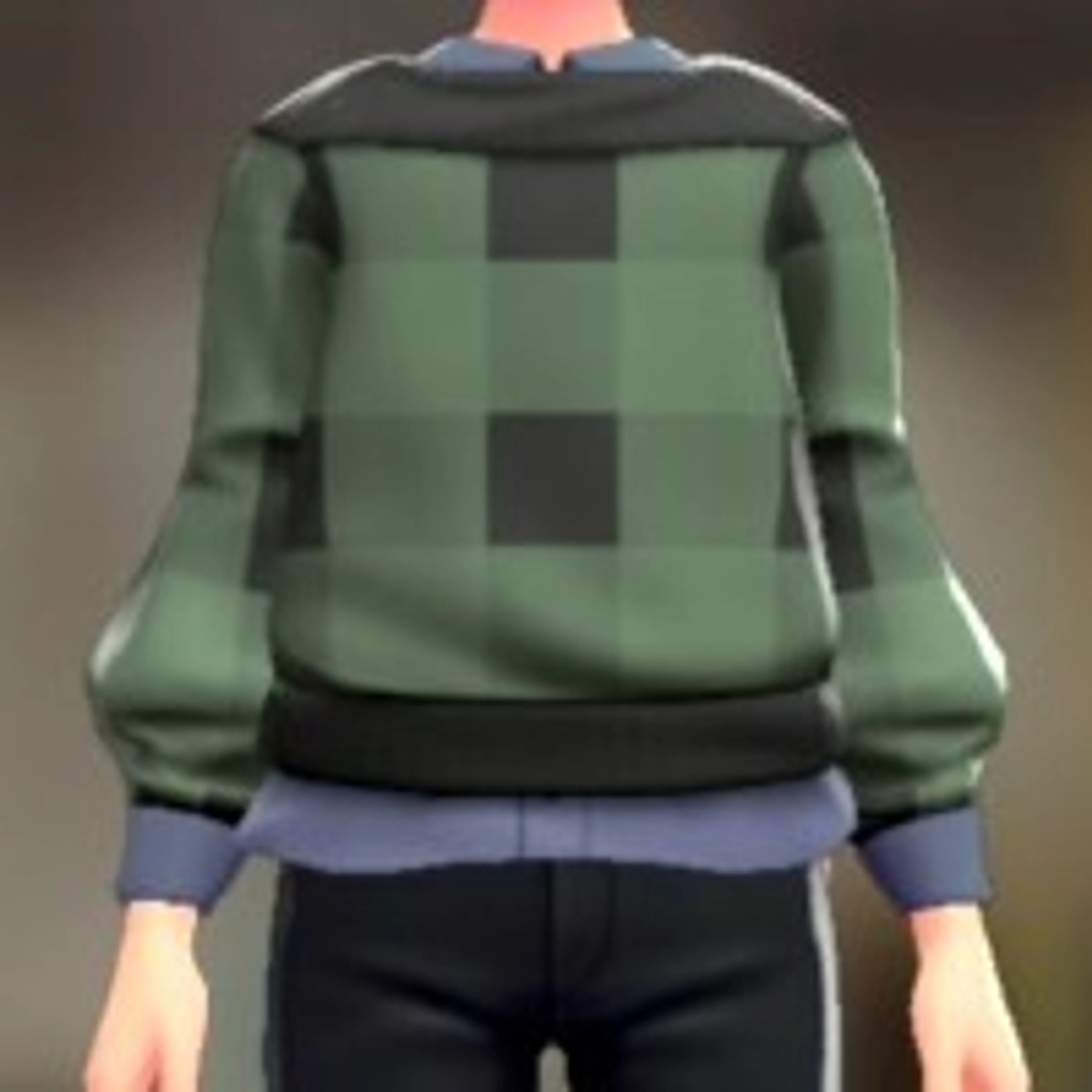 セーター&シャツセット - グリーンチェック ブルーグレー