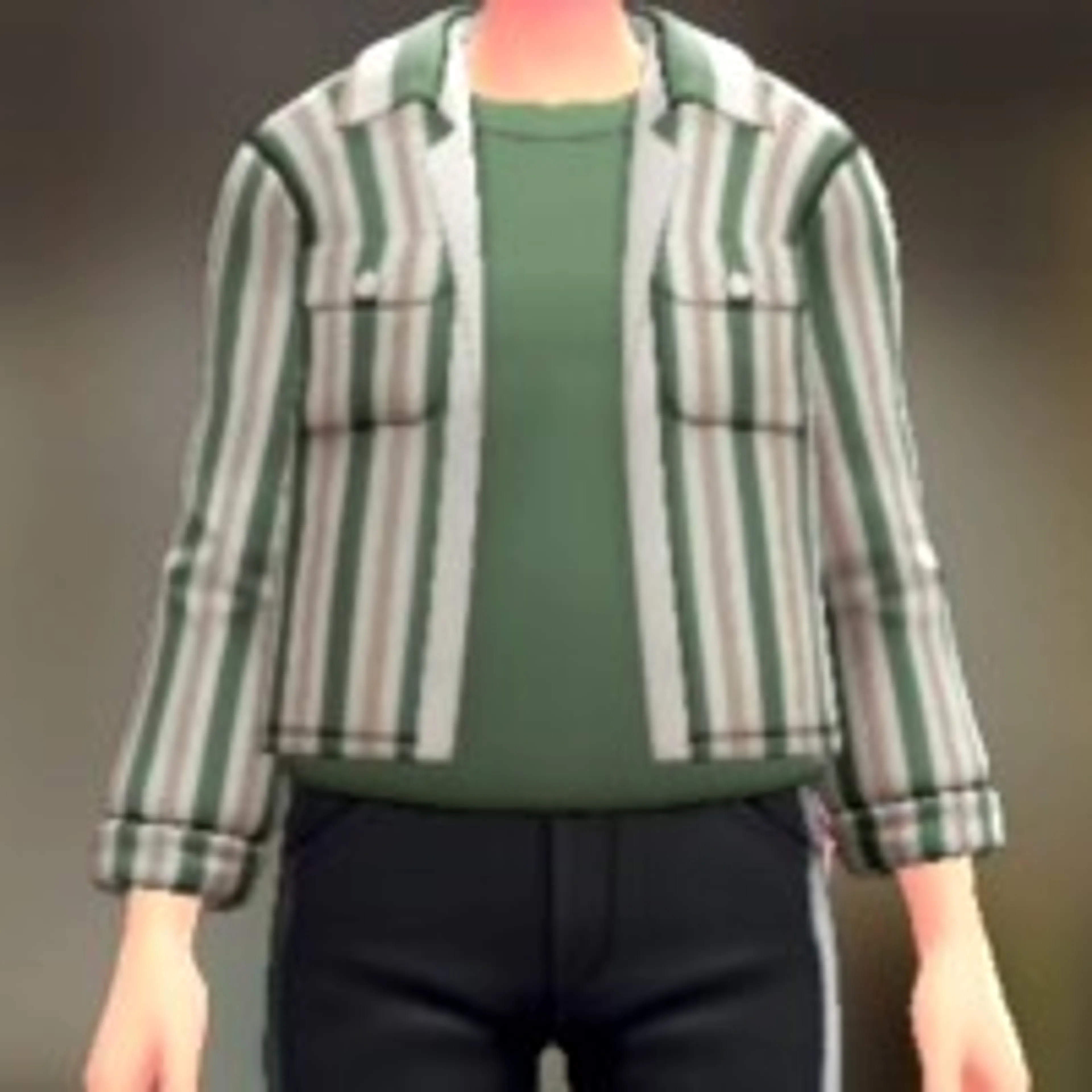 シャツ&Tシャツセット - ストライプグリーン オリーブ