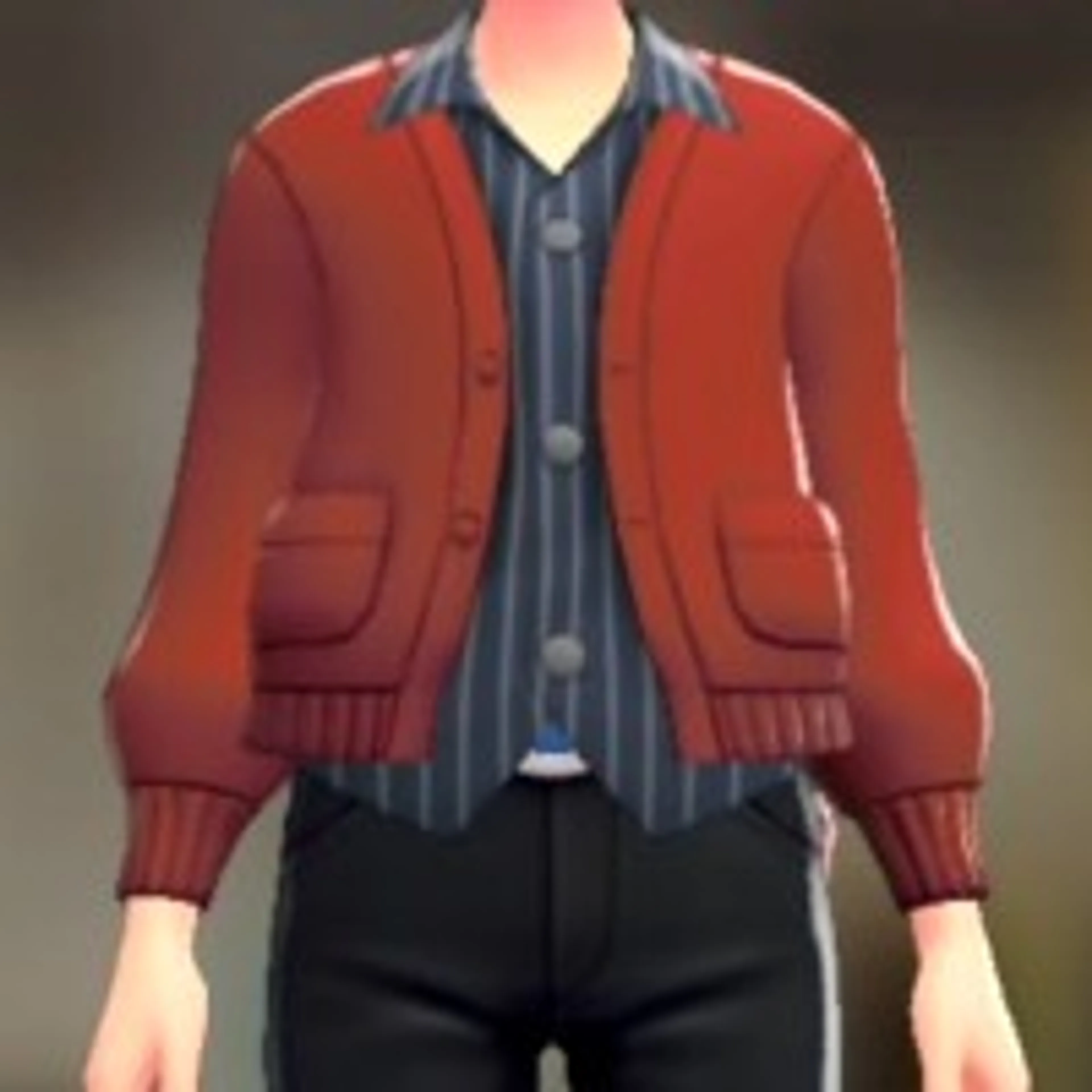 カーディガン&シャツセット - レッド ストライプネイビー