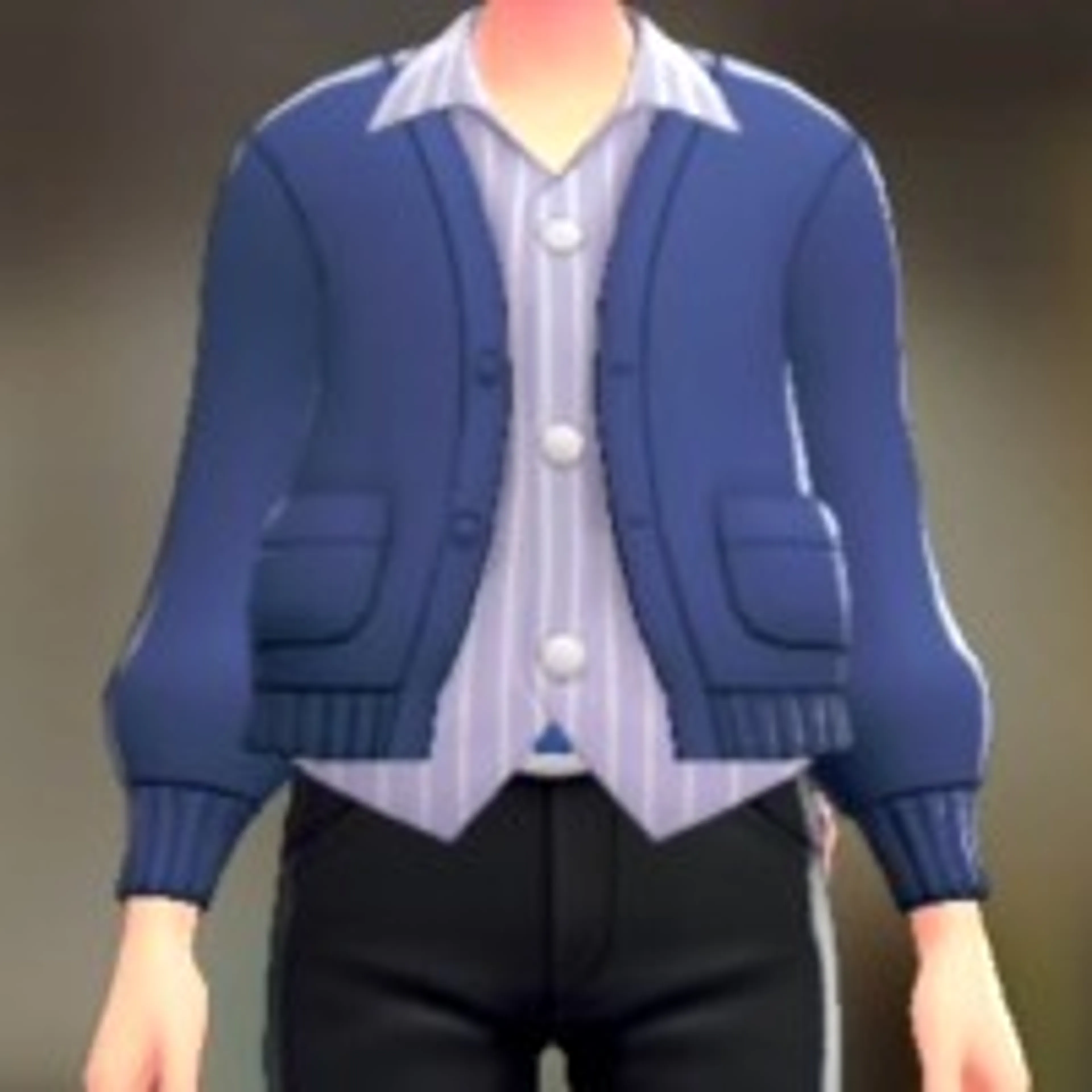 カーディガン&シャツセット - ブルー ストライプパープル