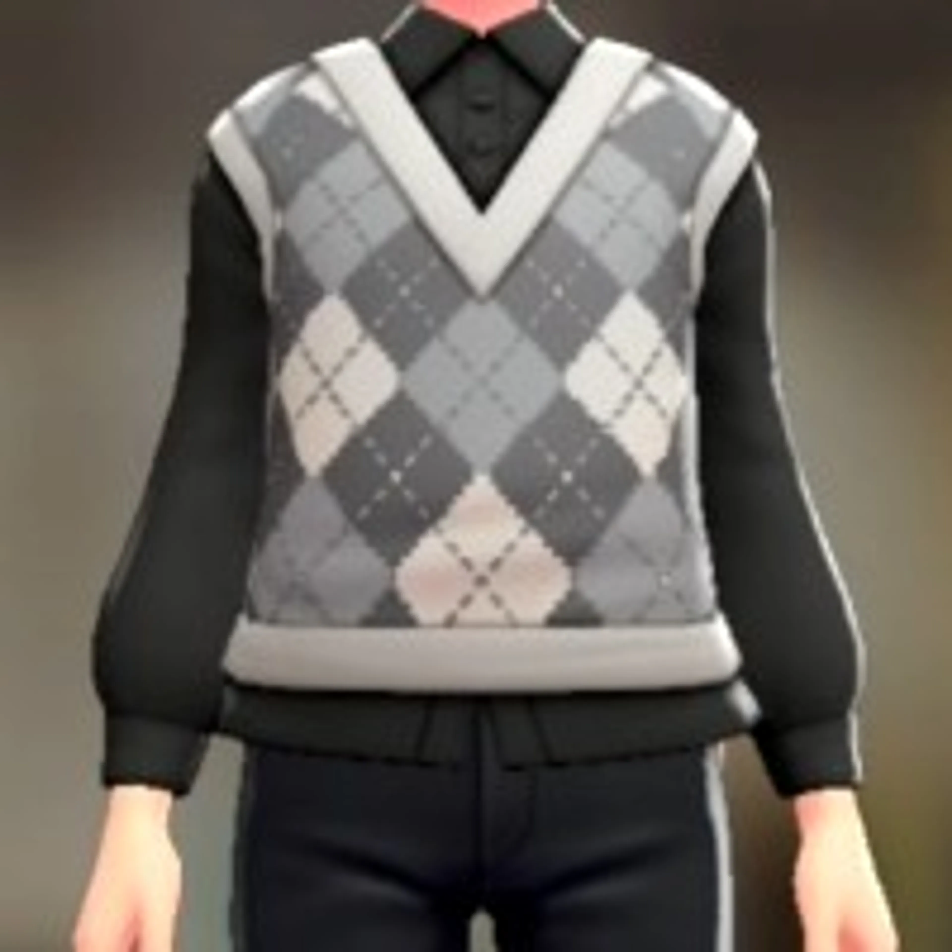 ニットベスト&ブラウスセット - アーガイルホワイト ブラック