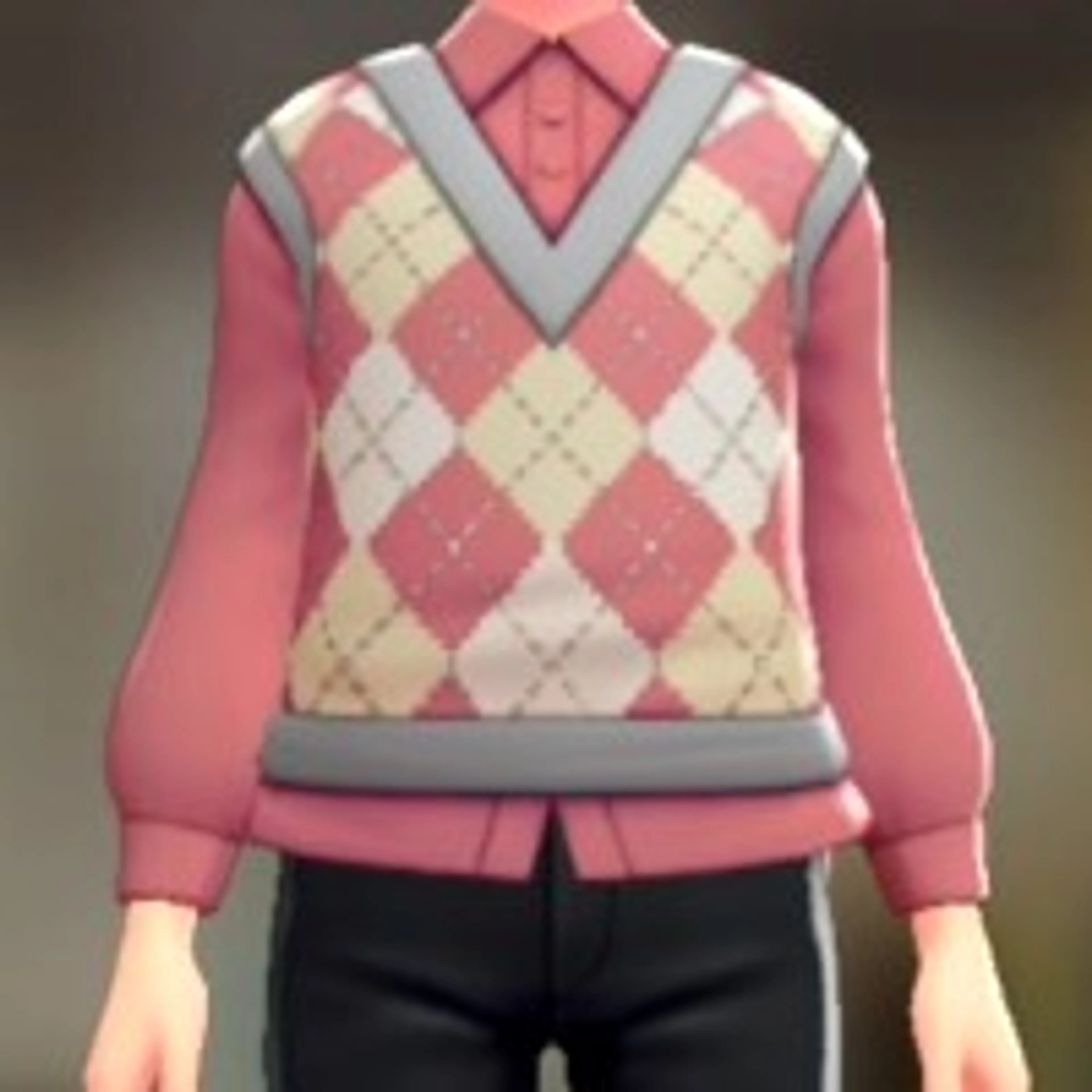 ニットベスト&ブラウスセット - アーガイルピンク ピンク