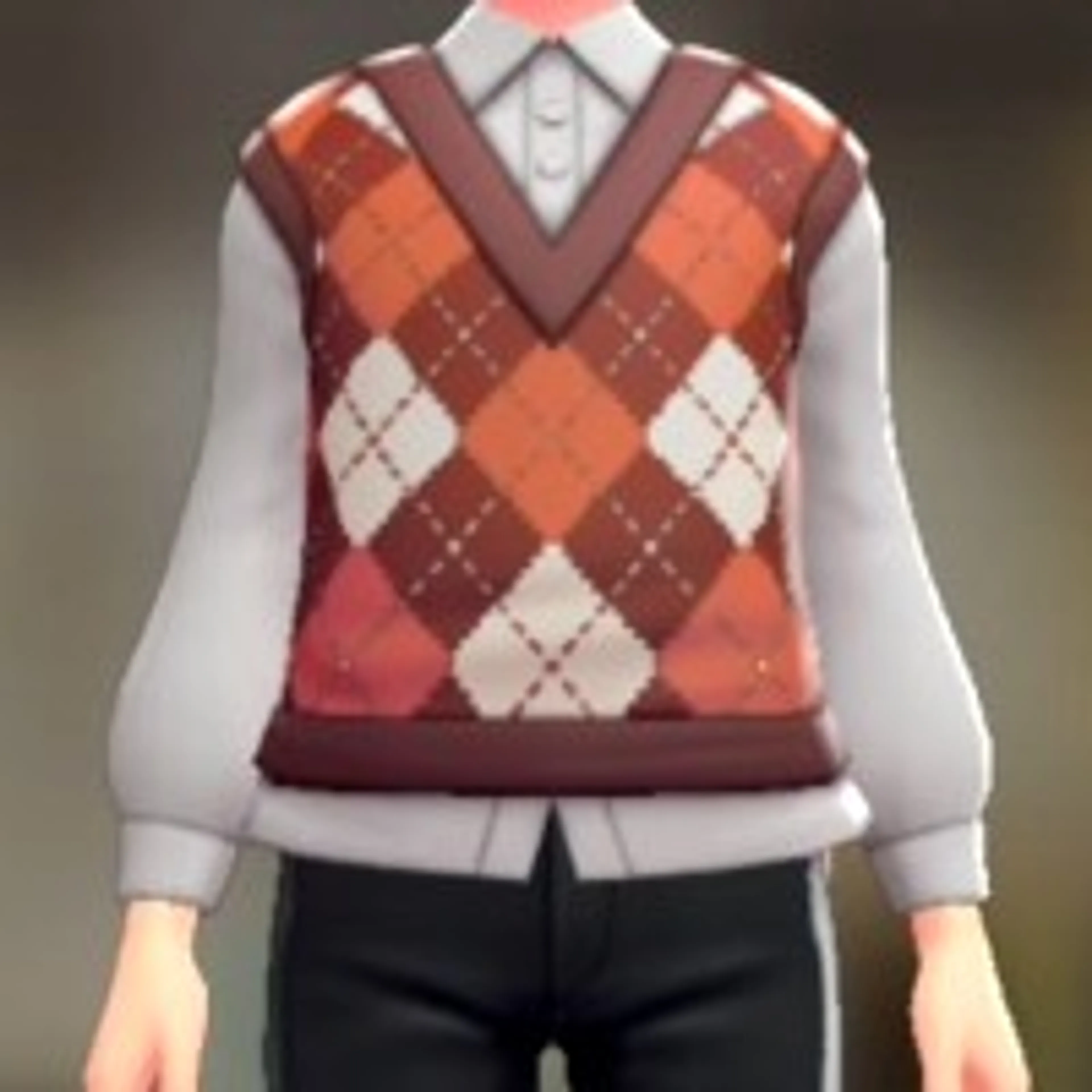 ニットベスト&ブラウスセット - アーガイルレッド ホワイト