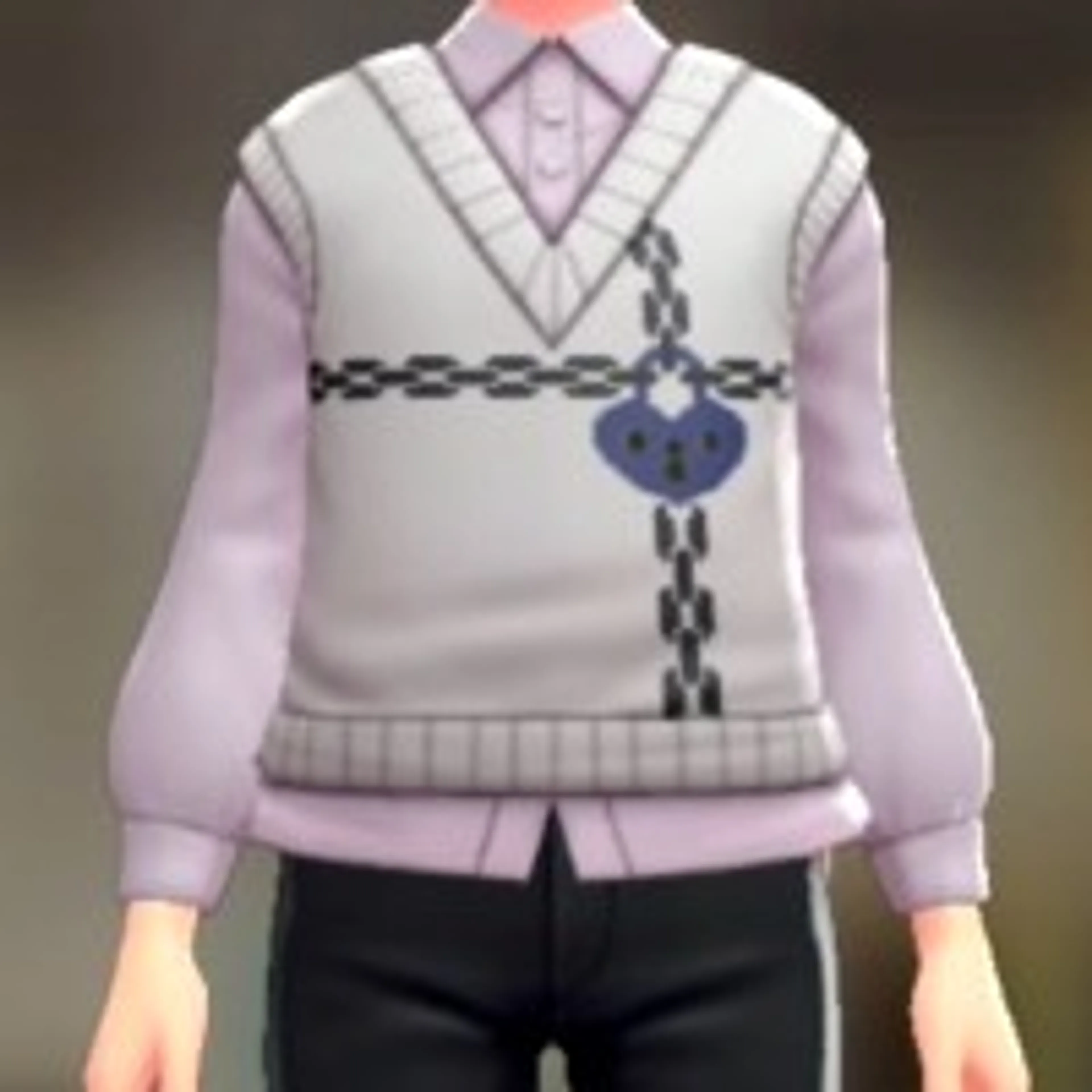 ニットベスト&ブラウスセット - ホワイト×ブルー ペールパープル