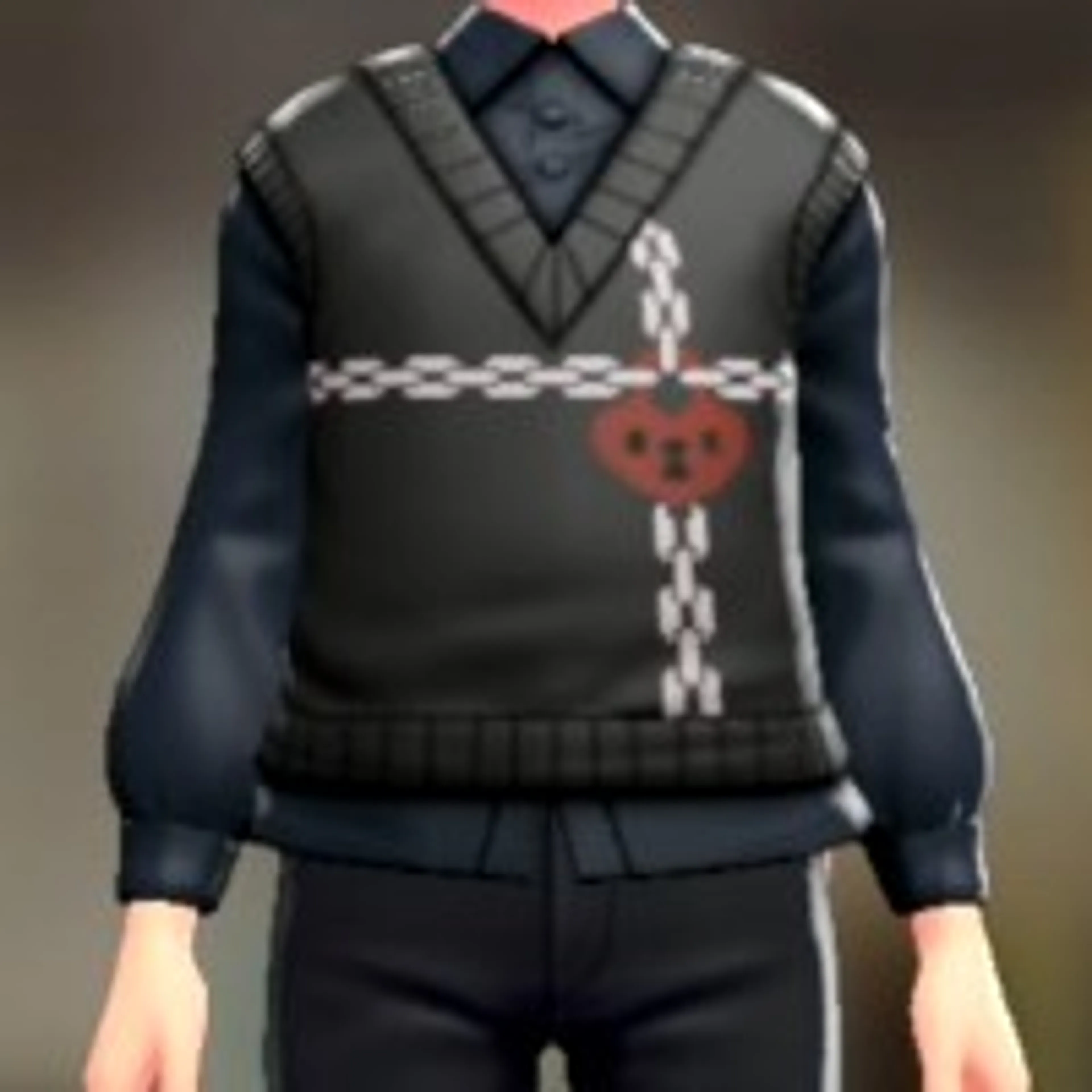 ニットベスト&ブラウスセット - ブラック×レッド ダークネイビー