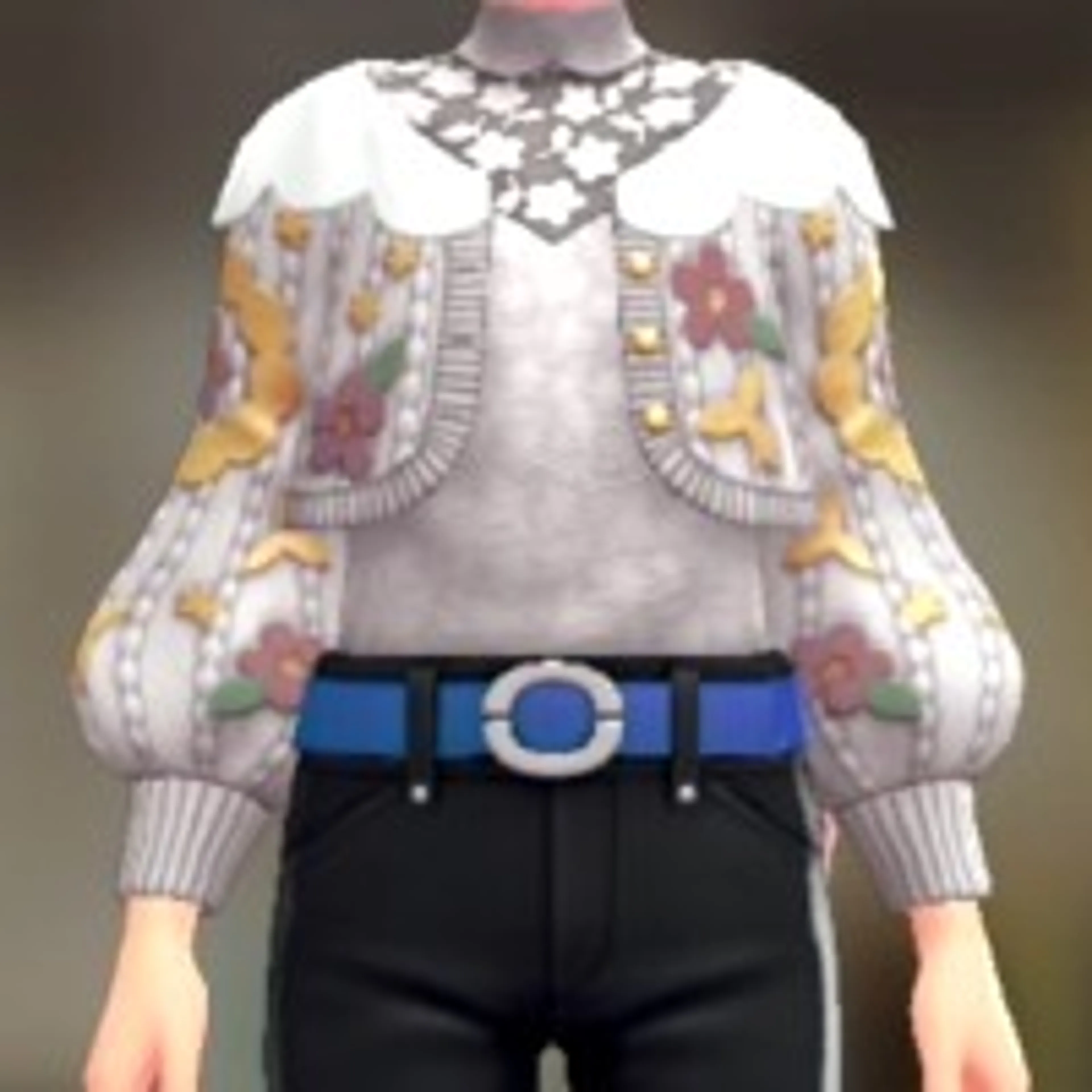 カーディガン&ブラウスセット - ホワイトフラワー オフホワイト