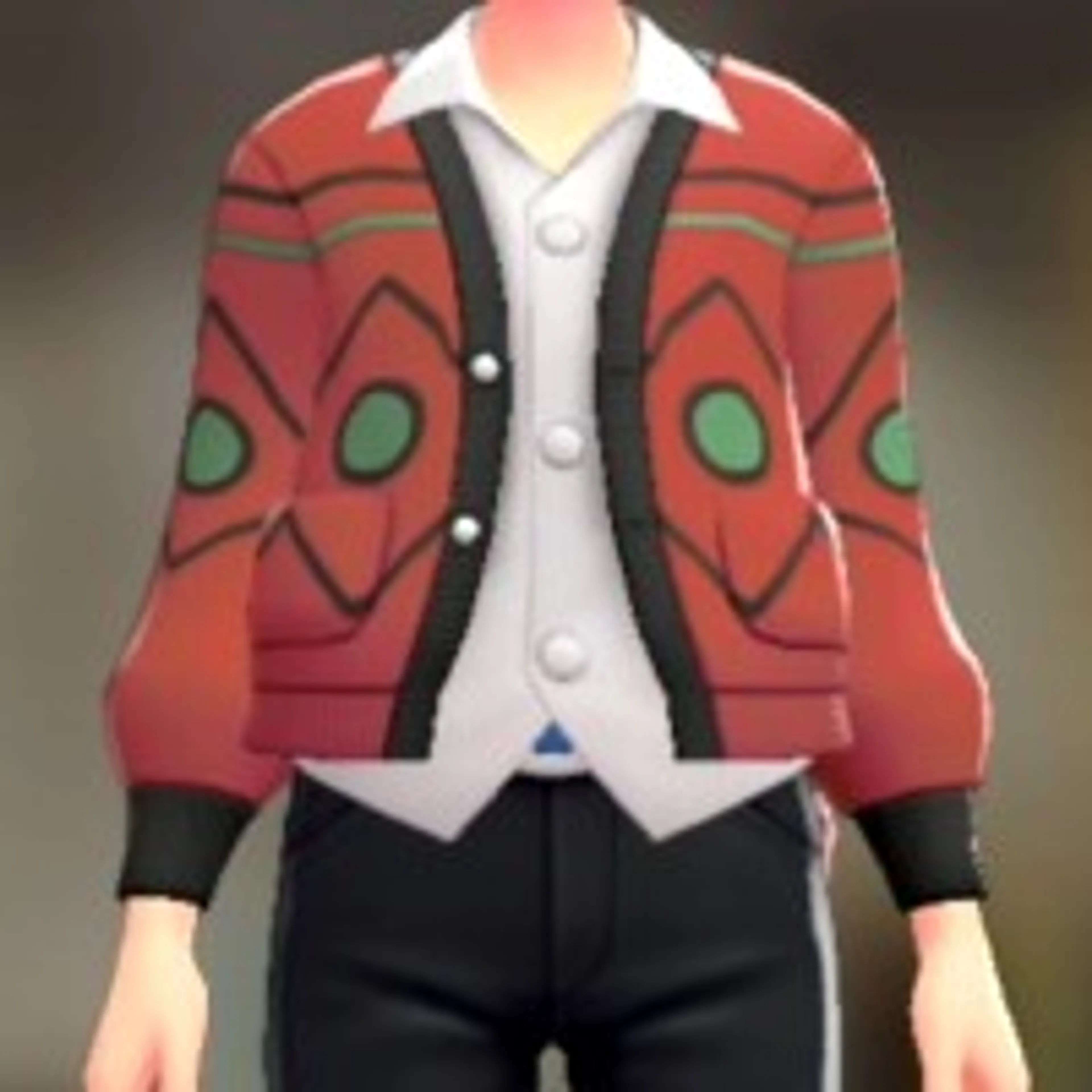 カーディガン&シャツセット - サイケレッド ホワイト