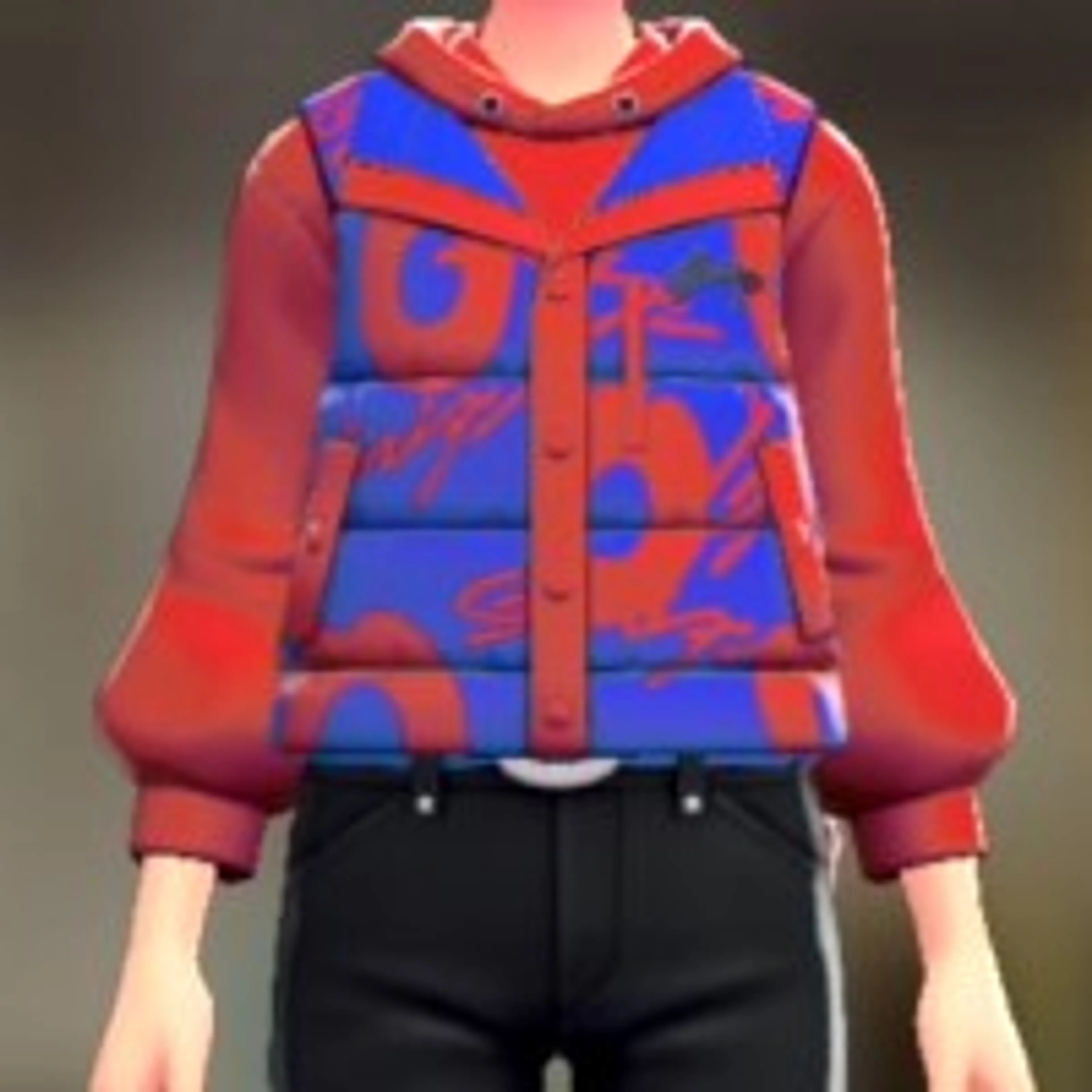 ダウンベスト&パーカーセット - キッスブルー ビビッドレッド