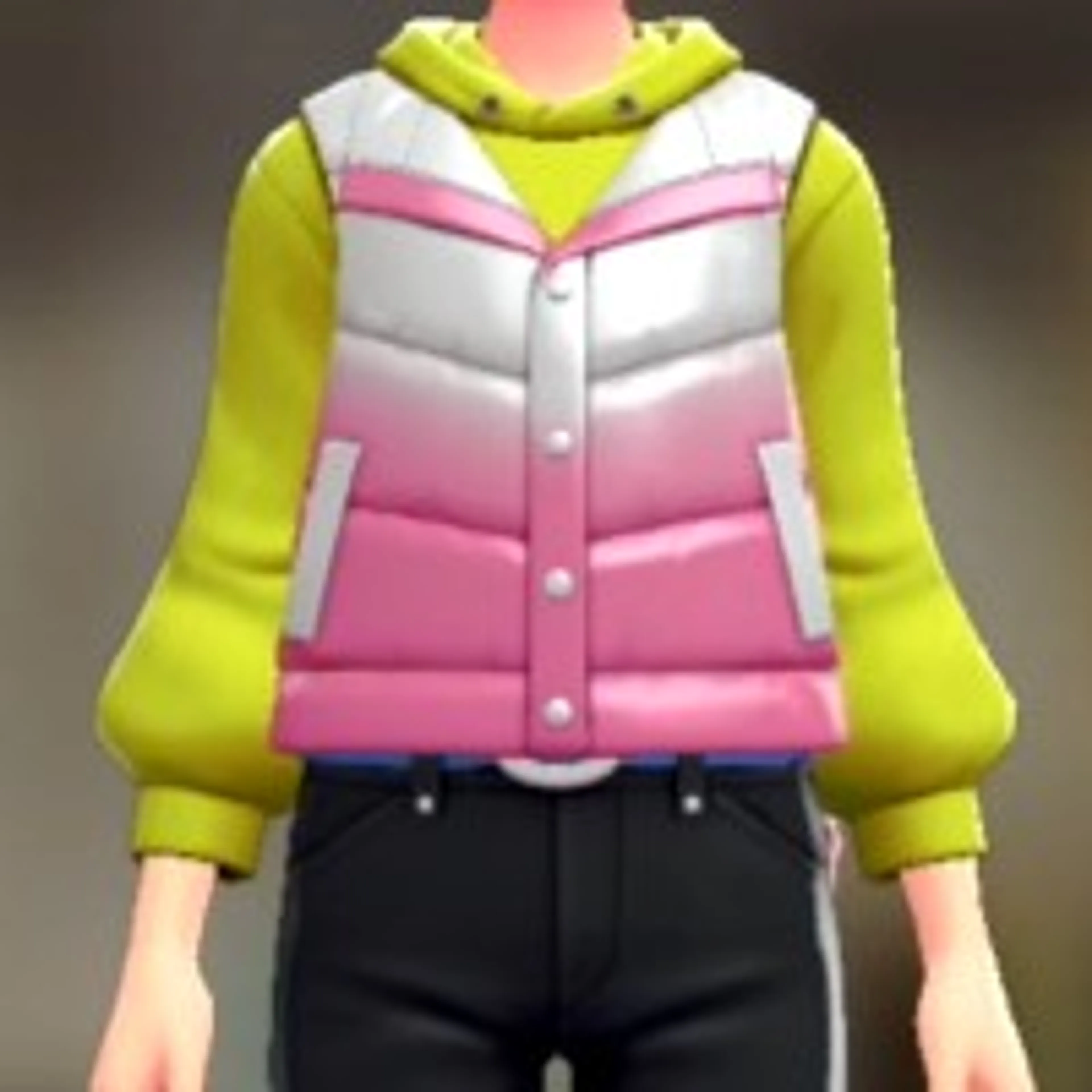 ダウンベスト&パーカーセット - ピンクグラデ ライムイエロー