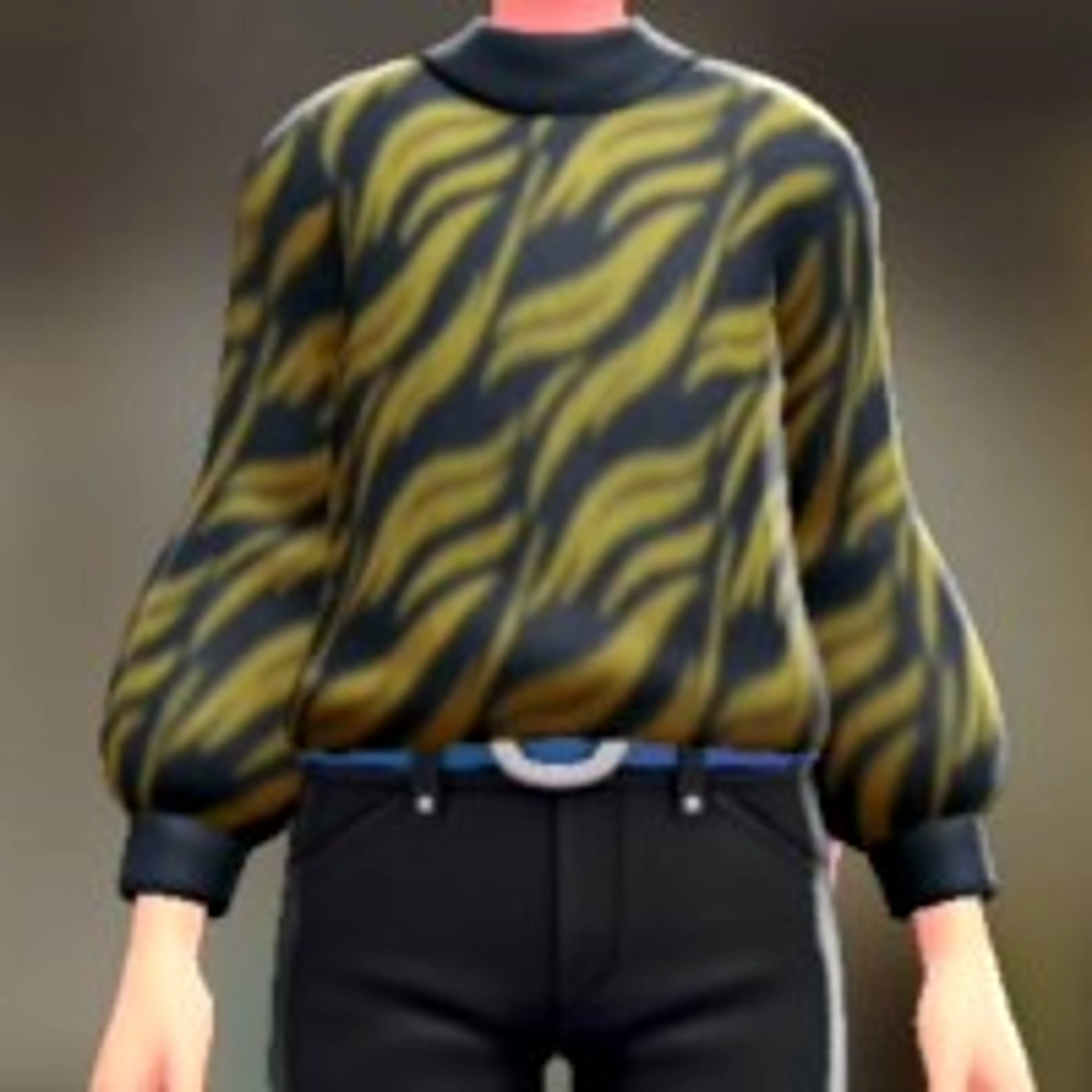 ファジーセーター - ネイビー×イエロー