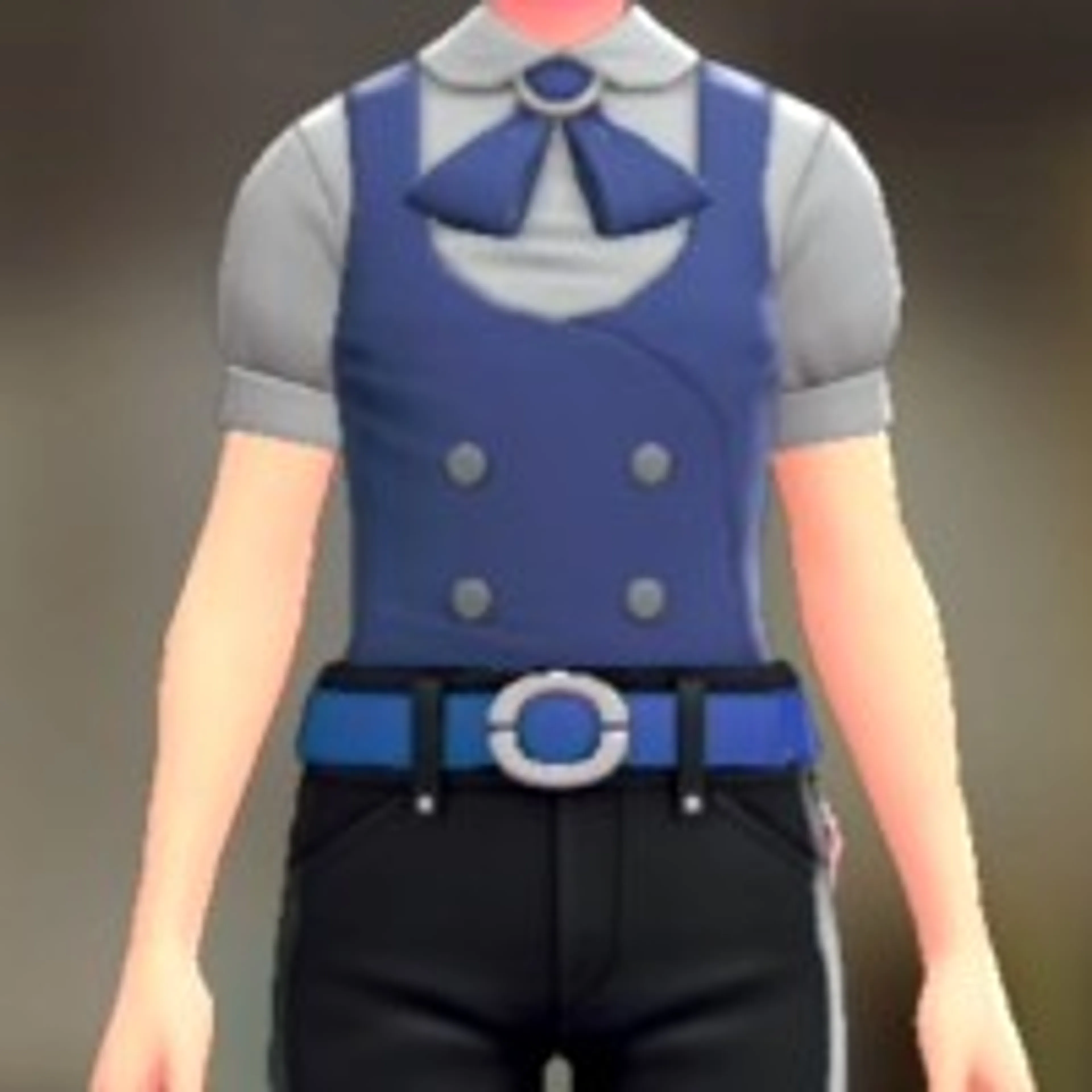 ベスト&リボンブラウスセット - ブルー グレー×ブルー