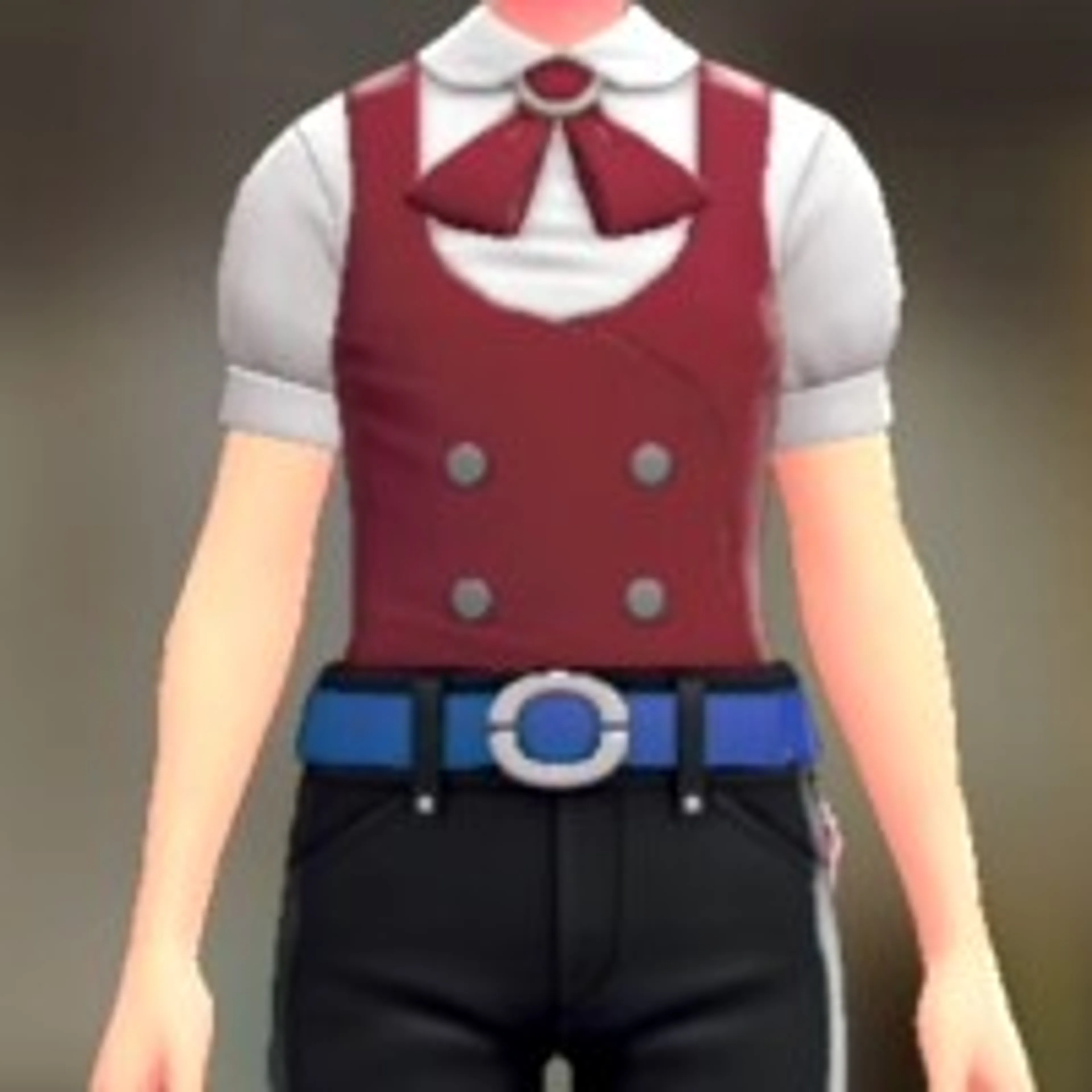 ベスト&リボンブラウスセット - ワインレッド ホワイト×レッド