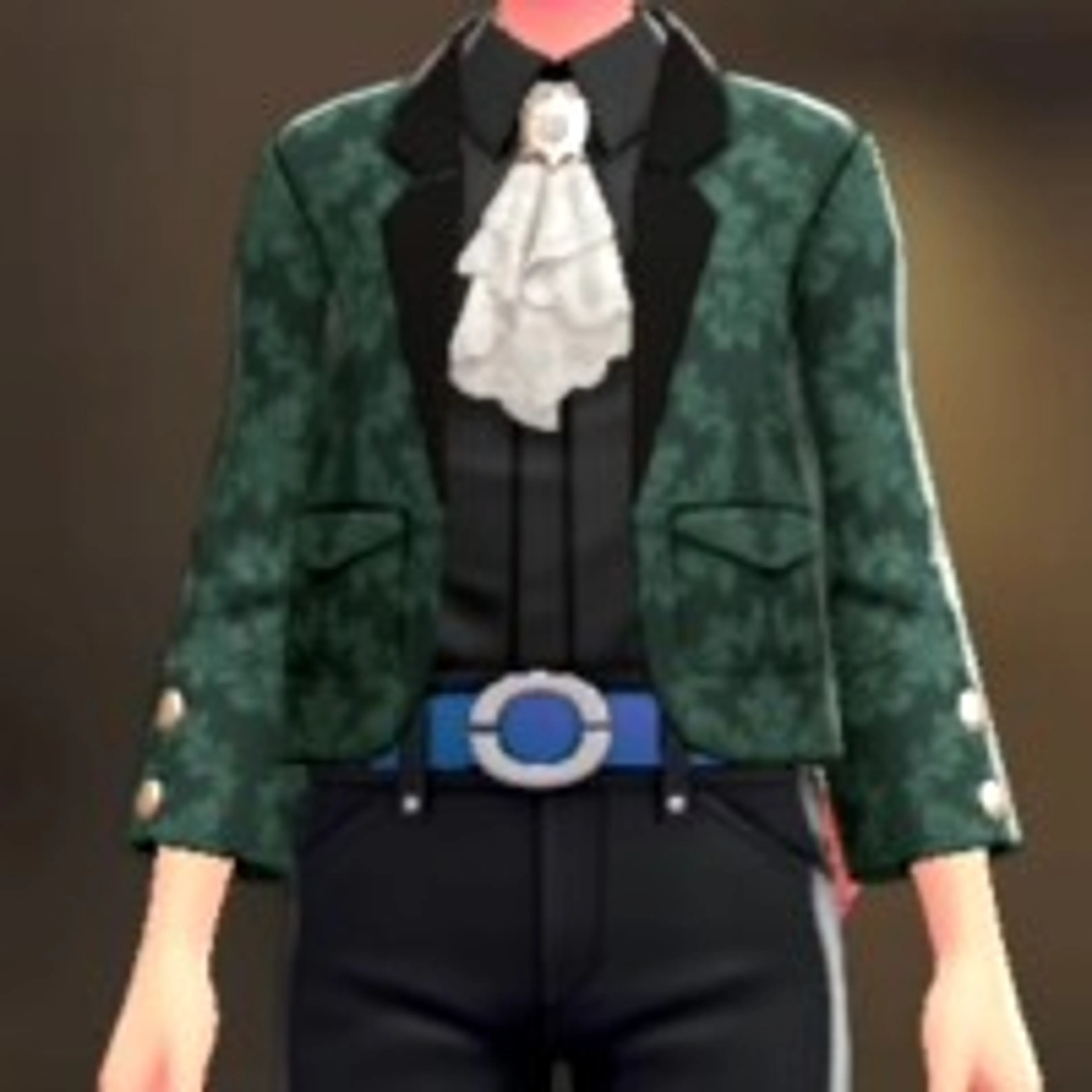 ジャケット&ブラウスセット - ダマスクグリーン ブラック×ホワイト