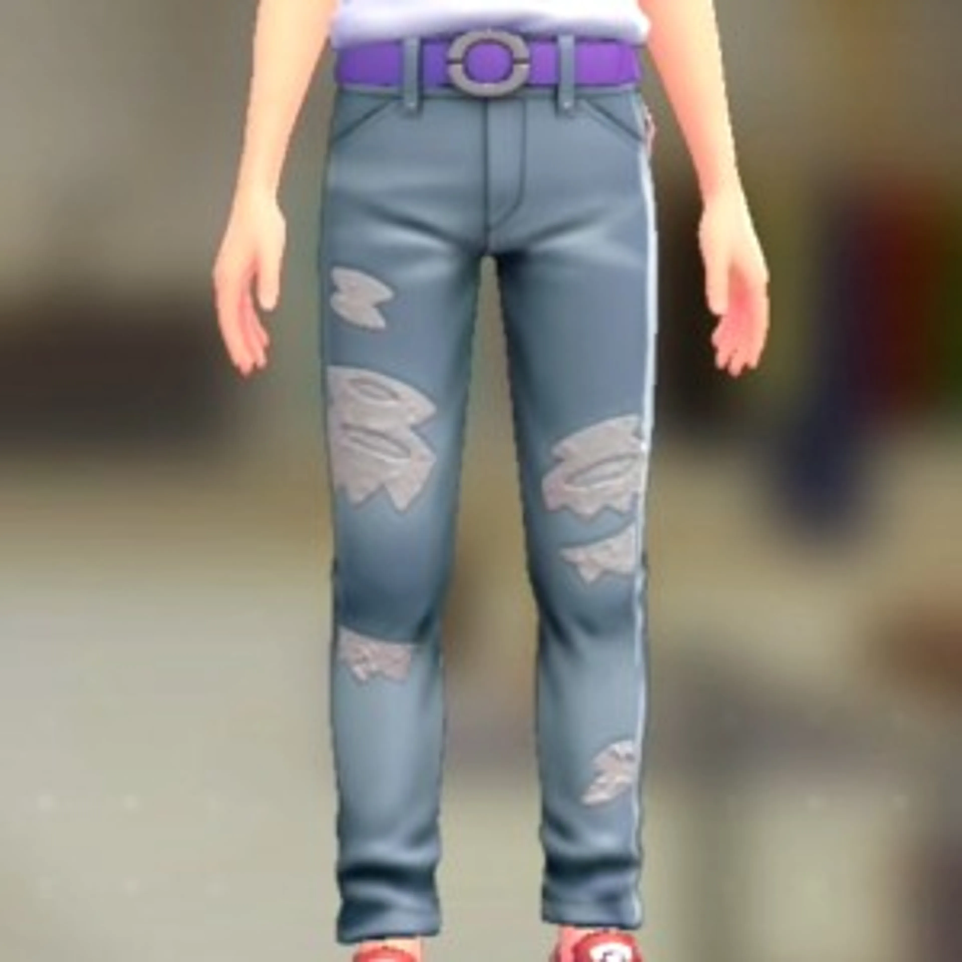 スキニーパンツセット - ダメージブルー ビビッドパープル