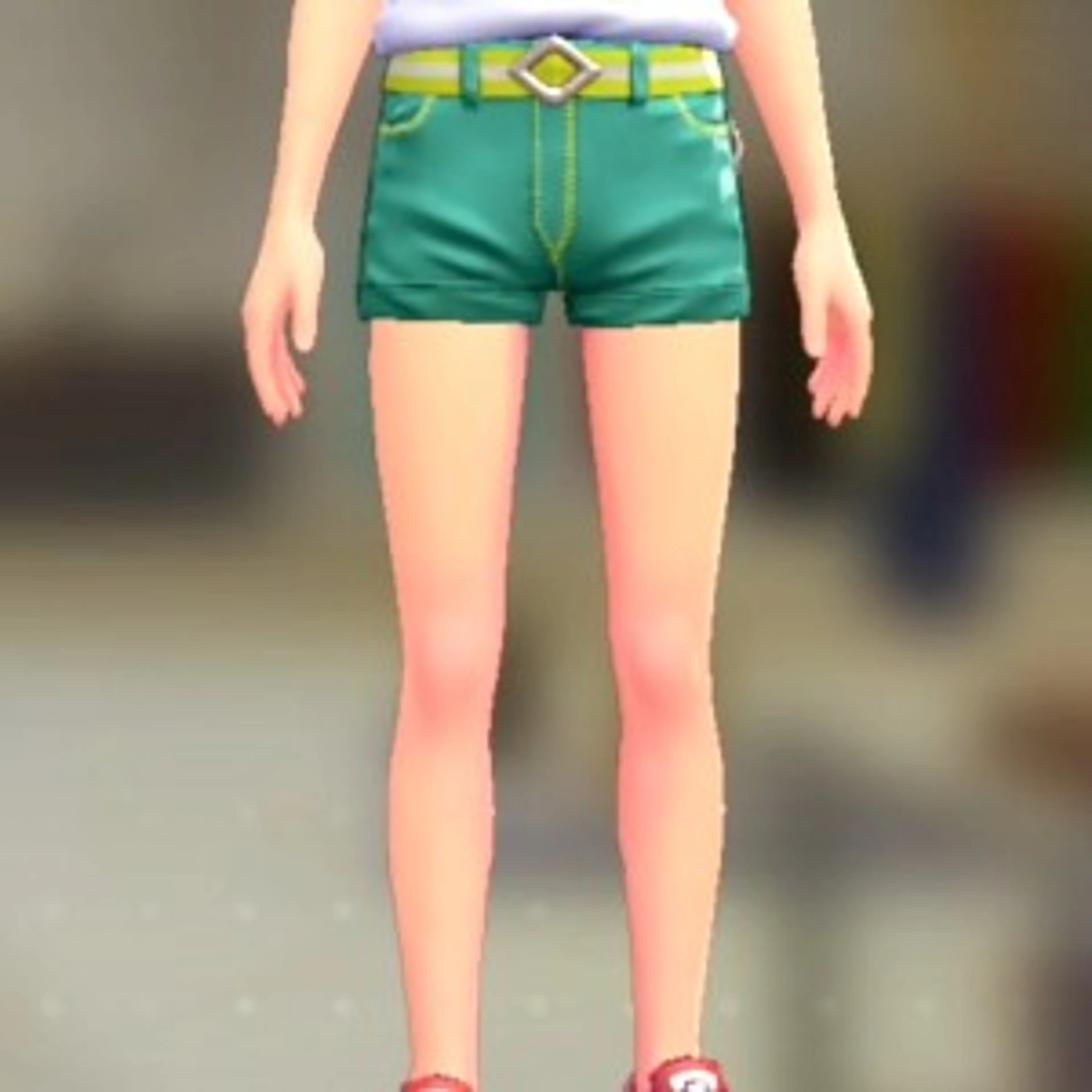 ホットパンツセット - エメラルドグリーン イエロー×ホワイト