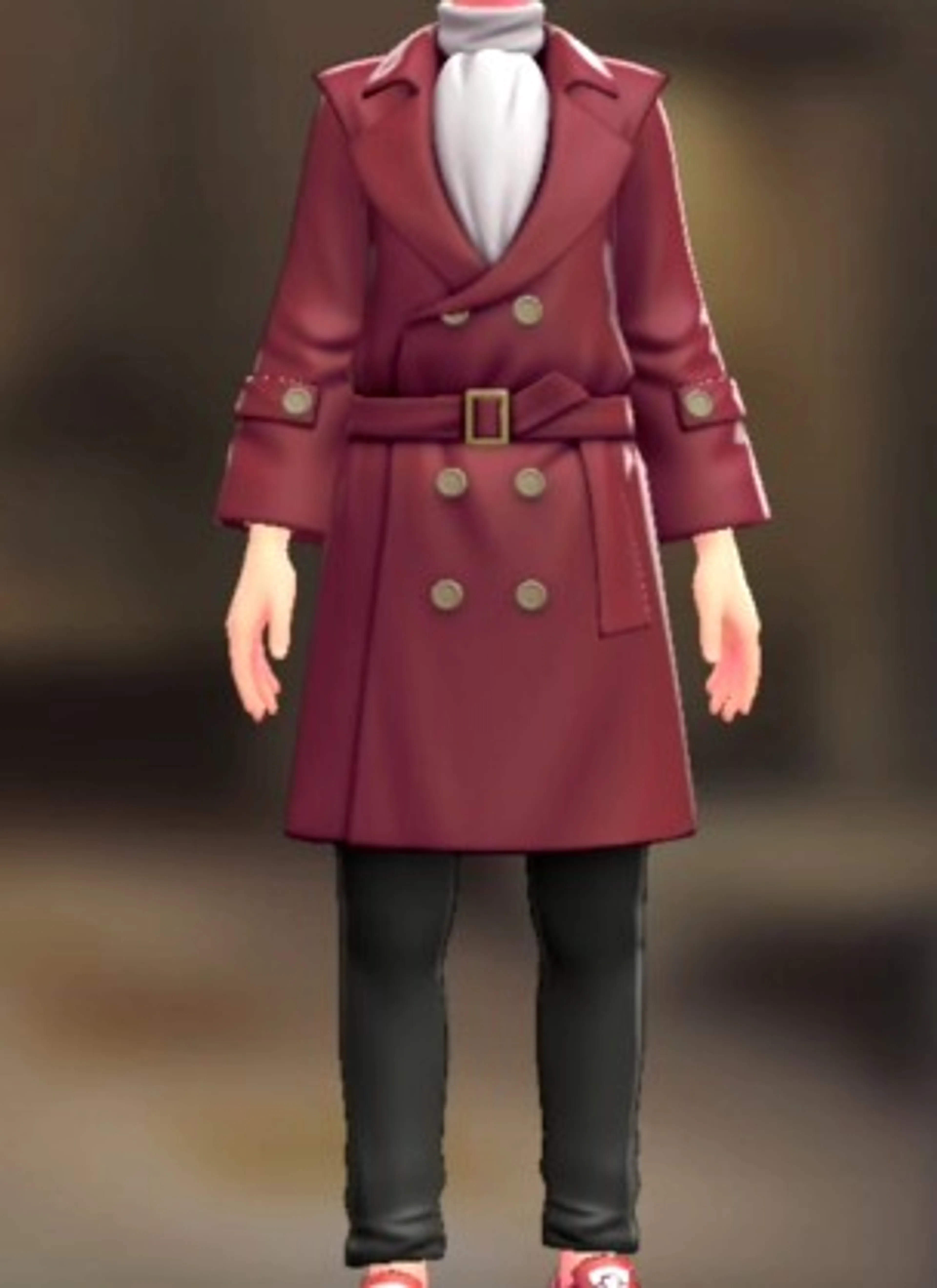 トレンチコート&パンツセット - ワインレッド ホワイト×ブラック