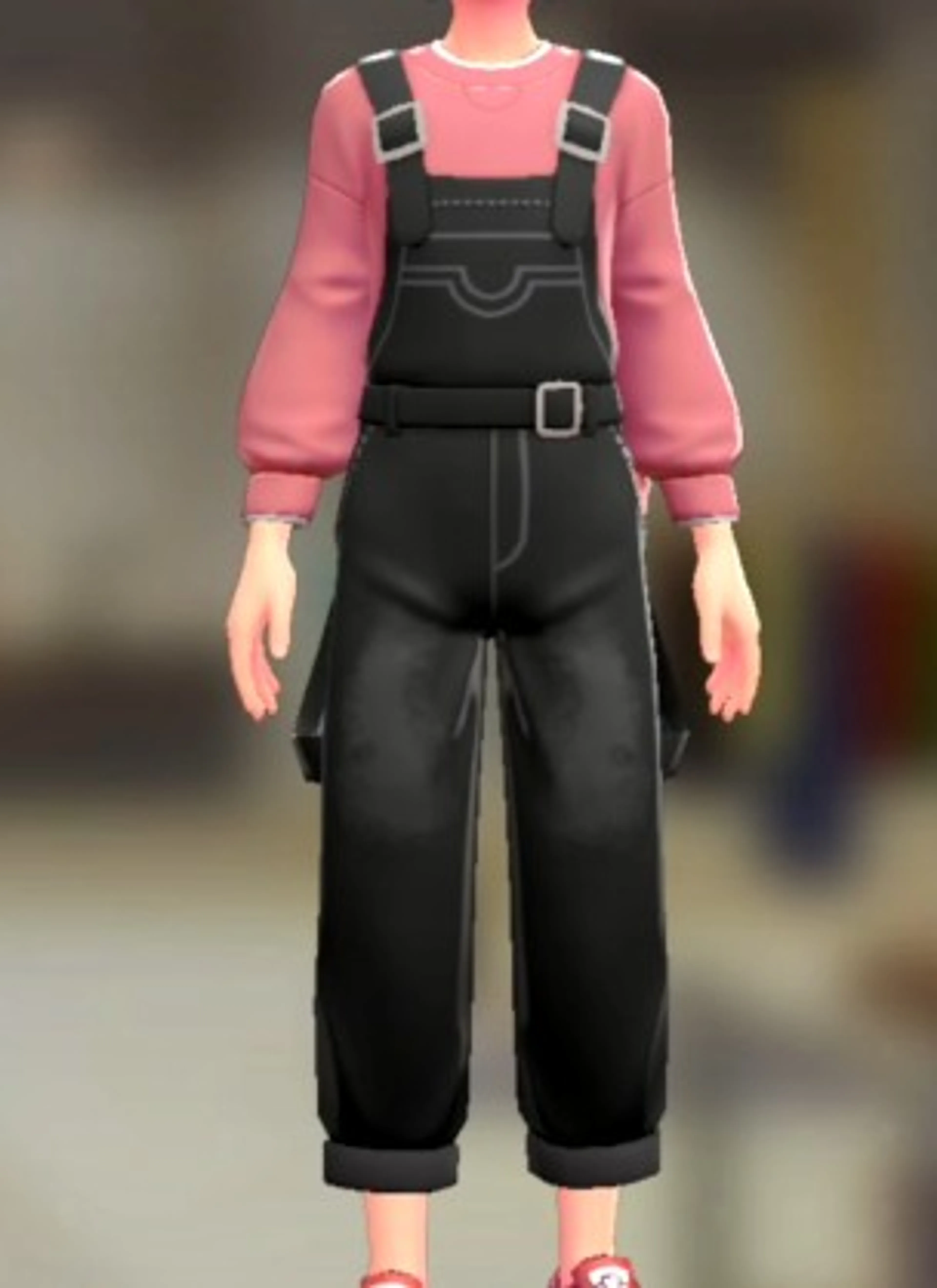 サロペット&スウェットセット - ブラックデニム ピンク