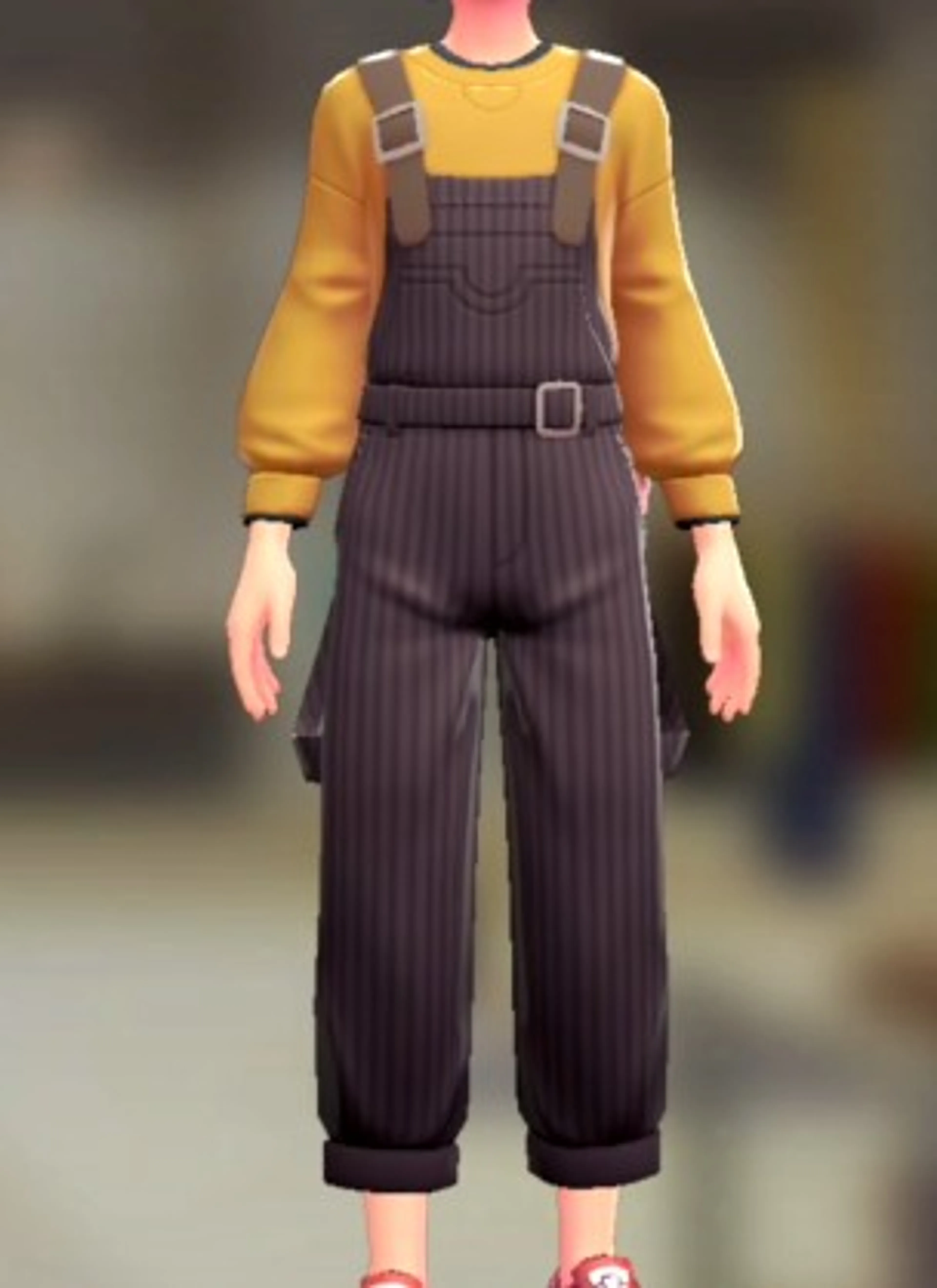 サロペット&スウェットセット - ストライプココア イエロー