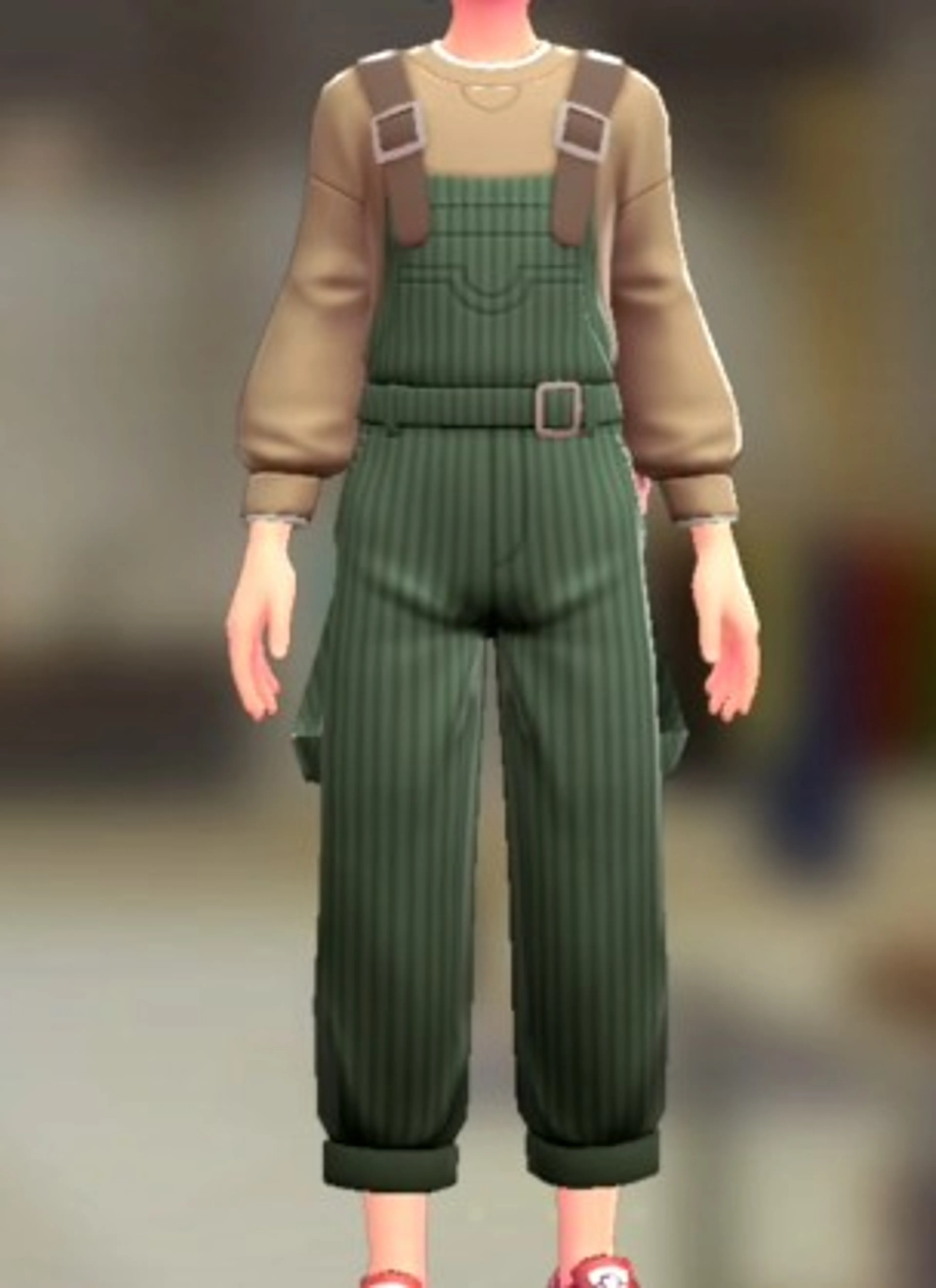 サロペット&スウェットセット - ストライプグリーン キャメル