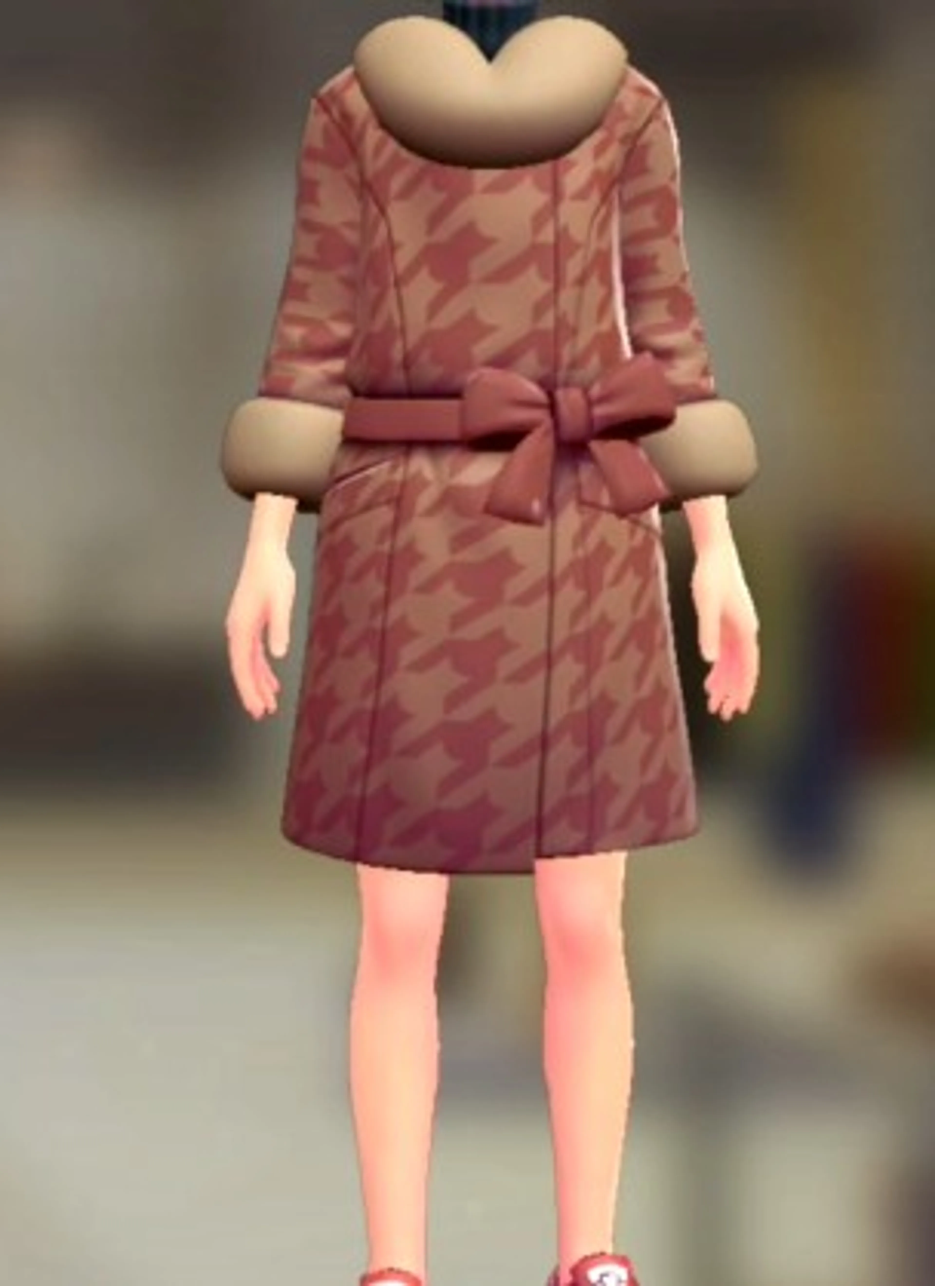 ファーコート&ニットセット - ちどりがらボルドー ネイビー