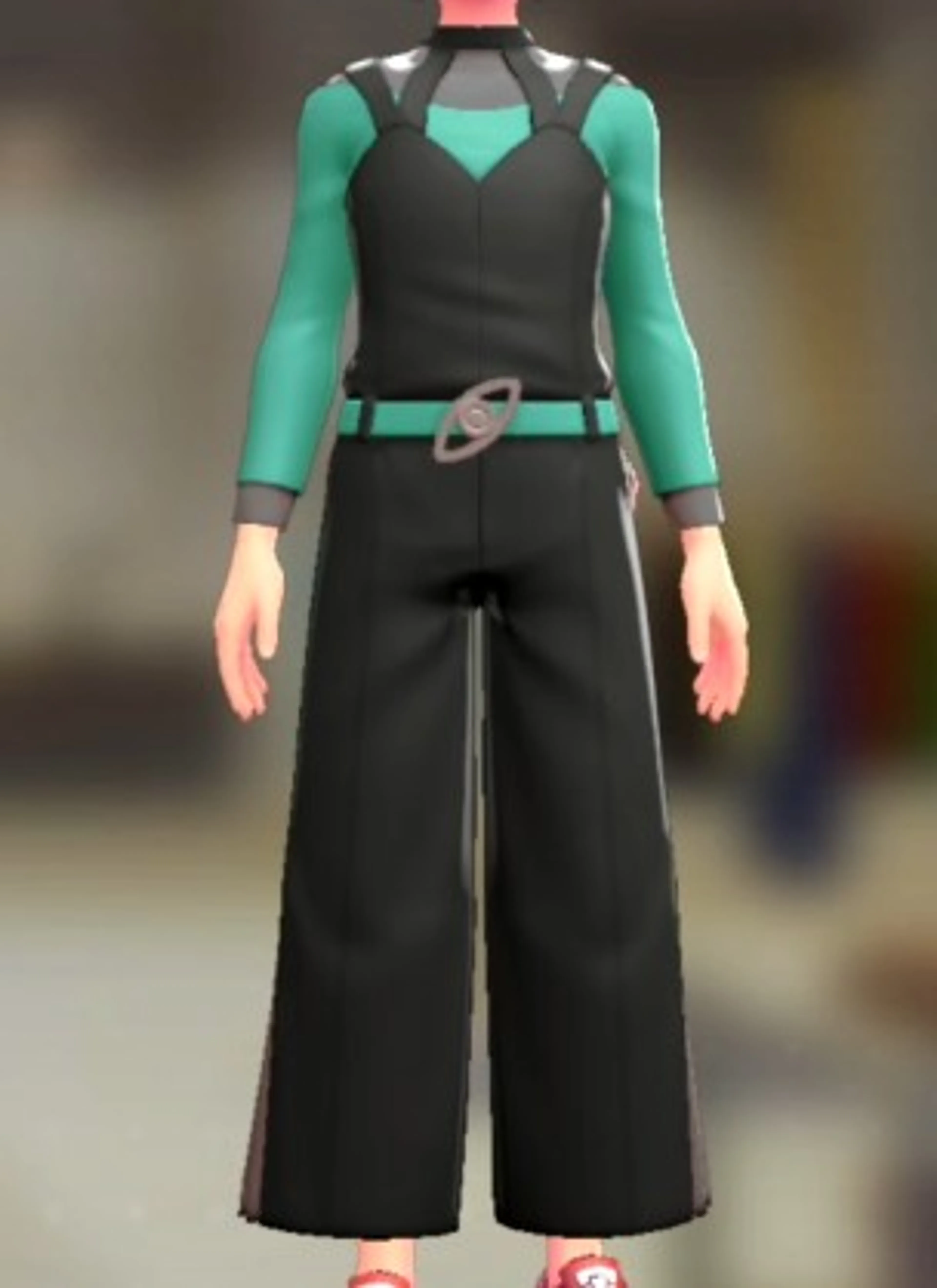 サロペット&トップスセット - ブラック エメラルドグリーン