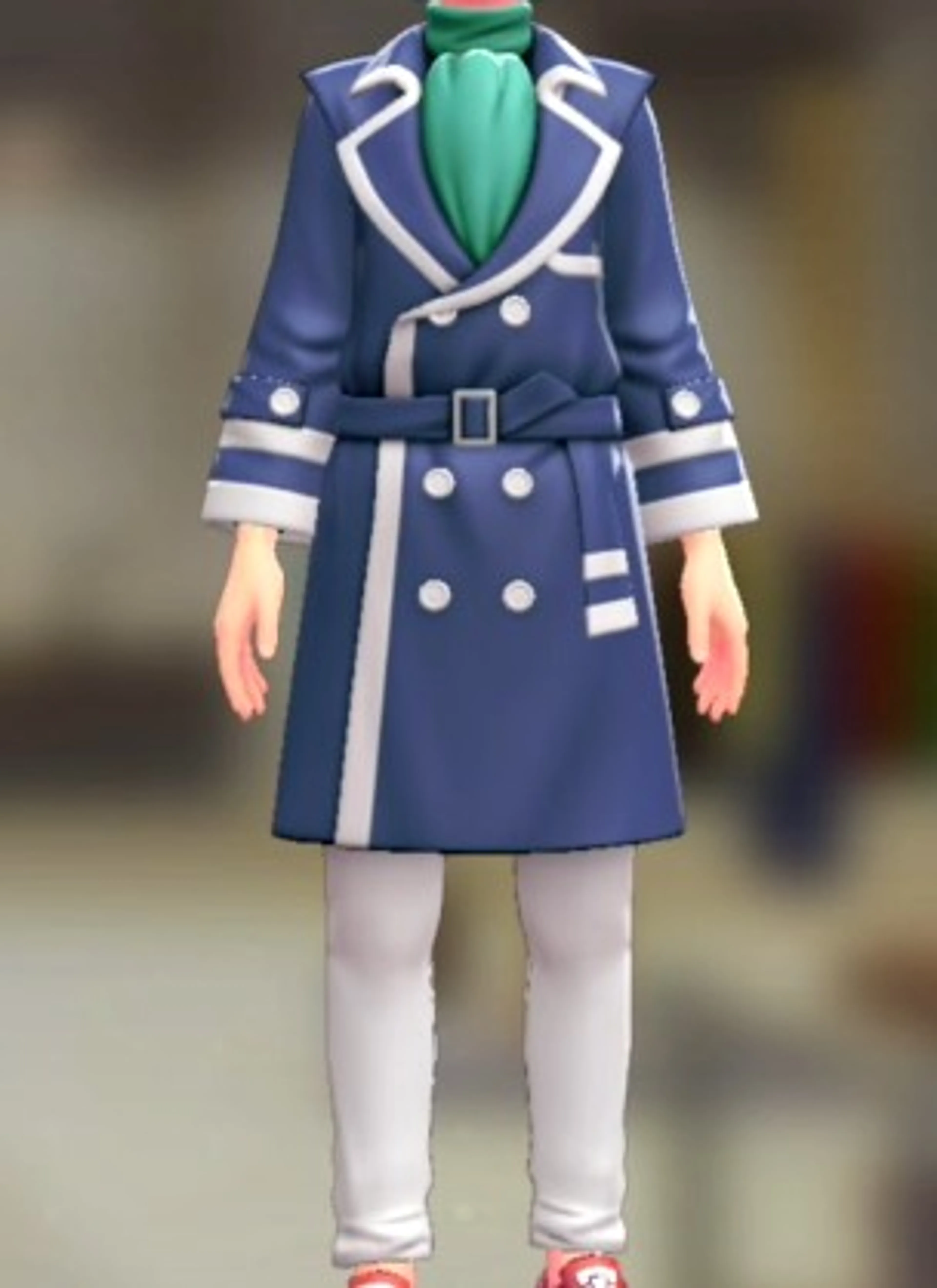 トレンチコート&パンツセット - ブルー エメラルド×ホワイト