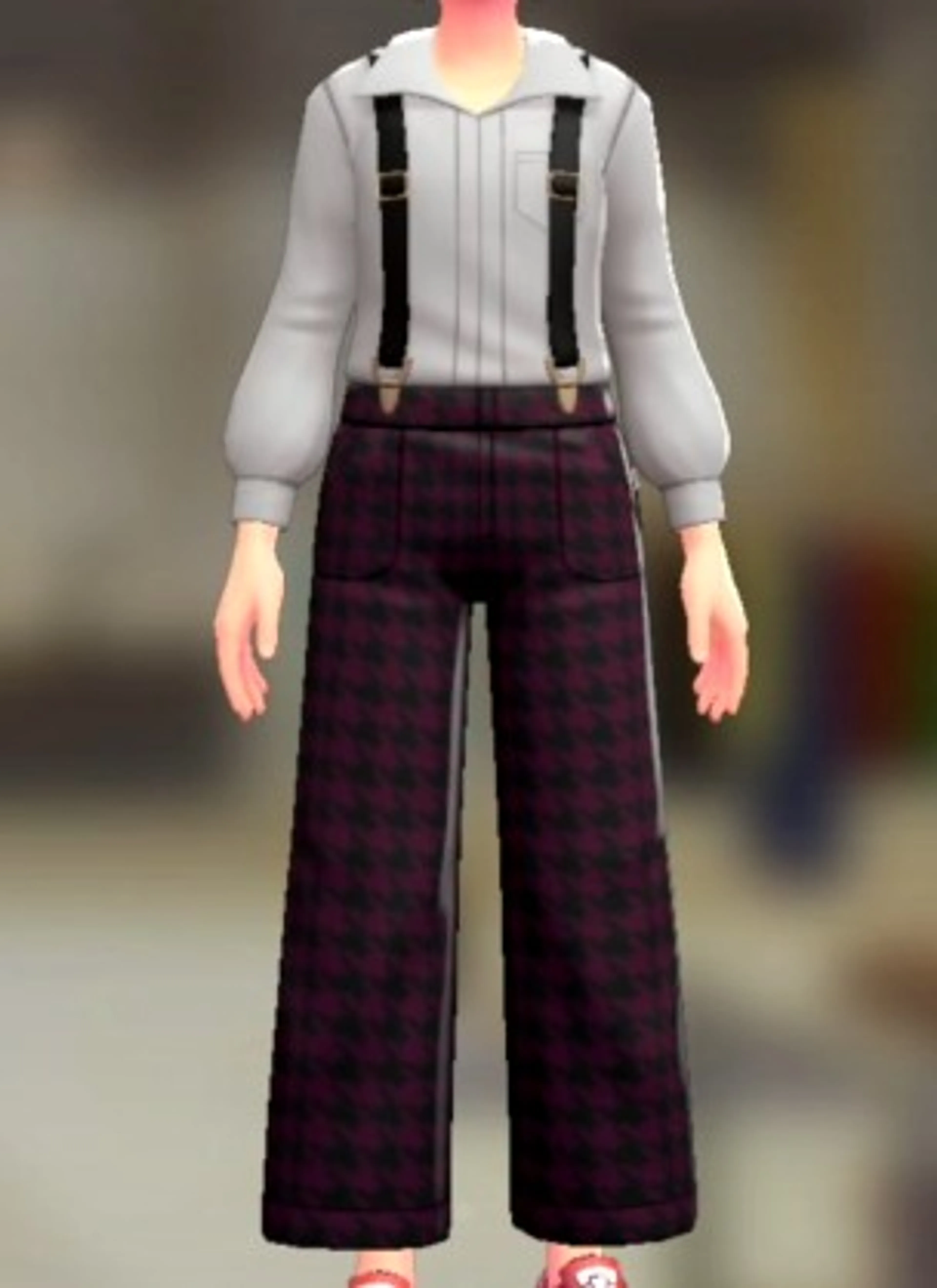 サスペンダーパンツセット - ちどりがらレッド ムーングレー