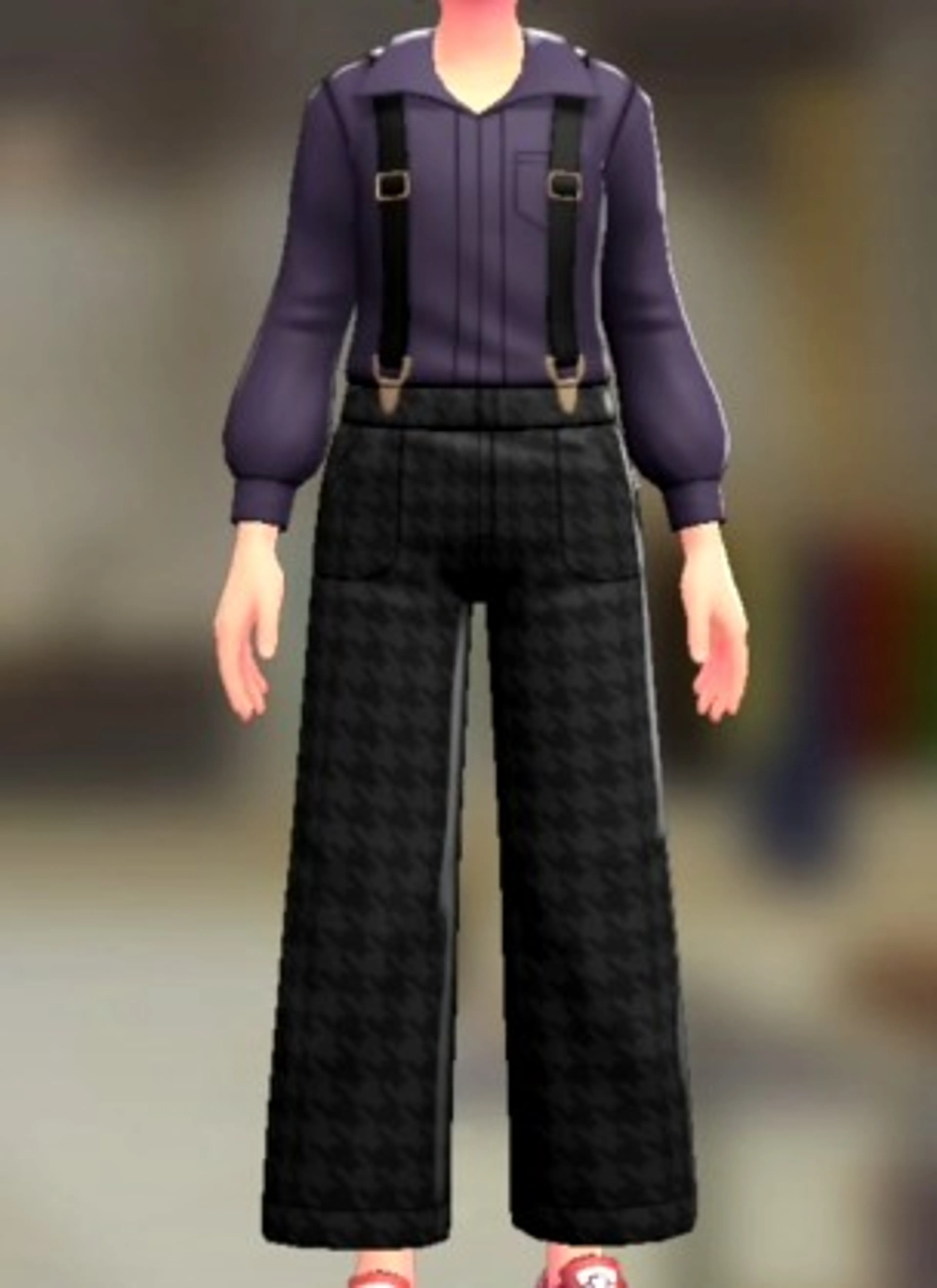 サスペンダーパンツセット - ちどりがらブラック バイオレット