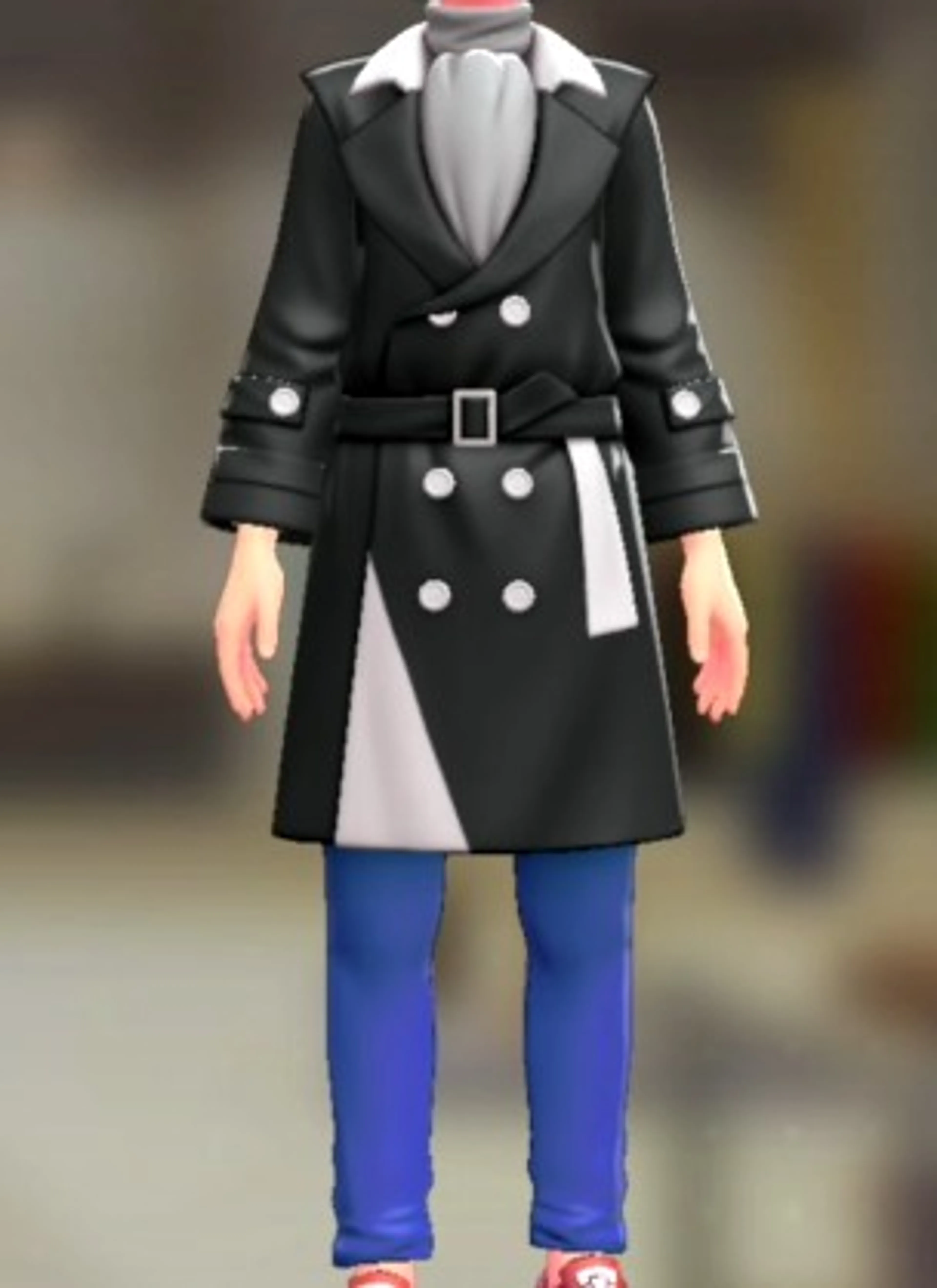 トレンチコート&パンツセット - ビビッドブラック グレー×ブルー