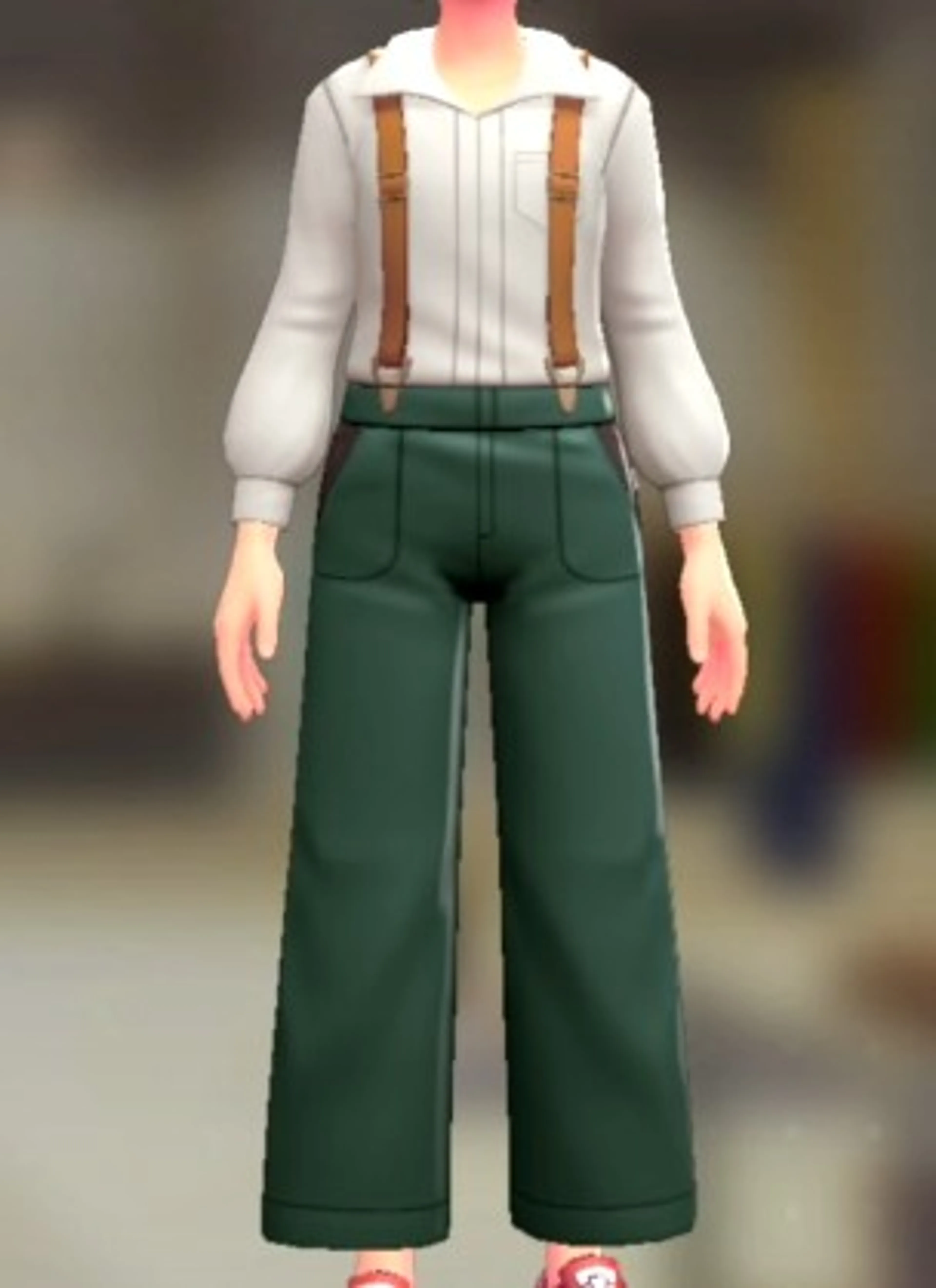 サスペンダーパンツセット - グリーン ホワイト