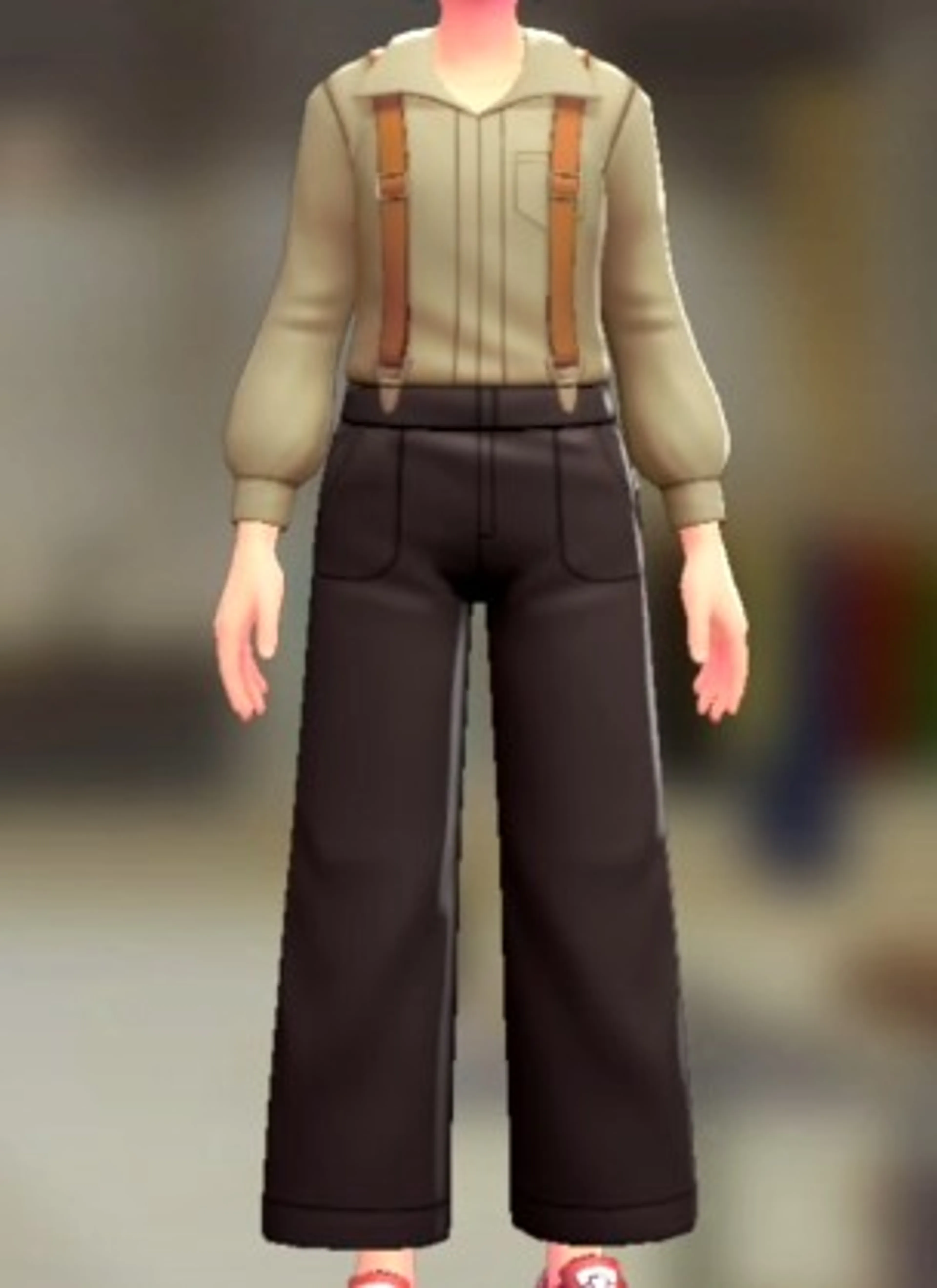 サスペンダーパンツセット - ダークブラウン ベージュ