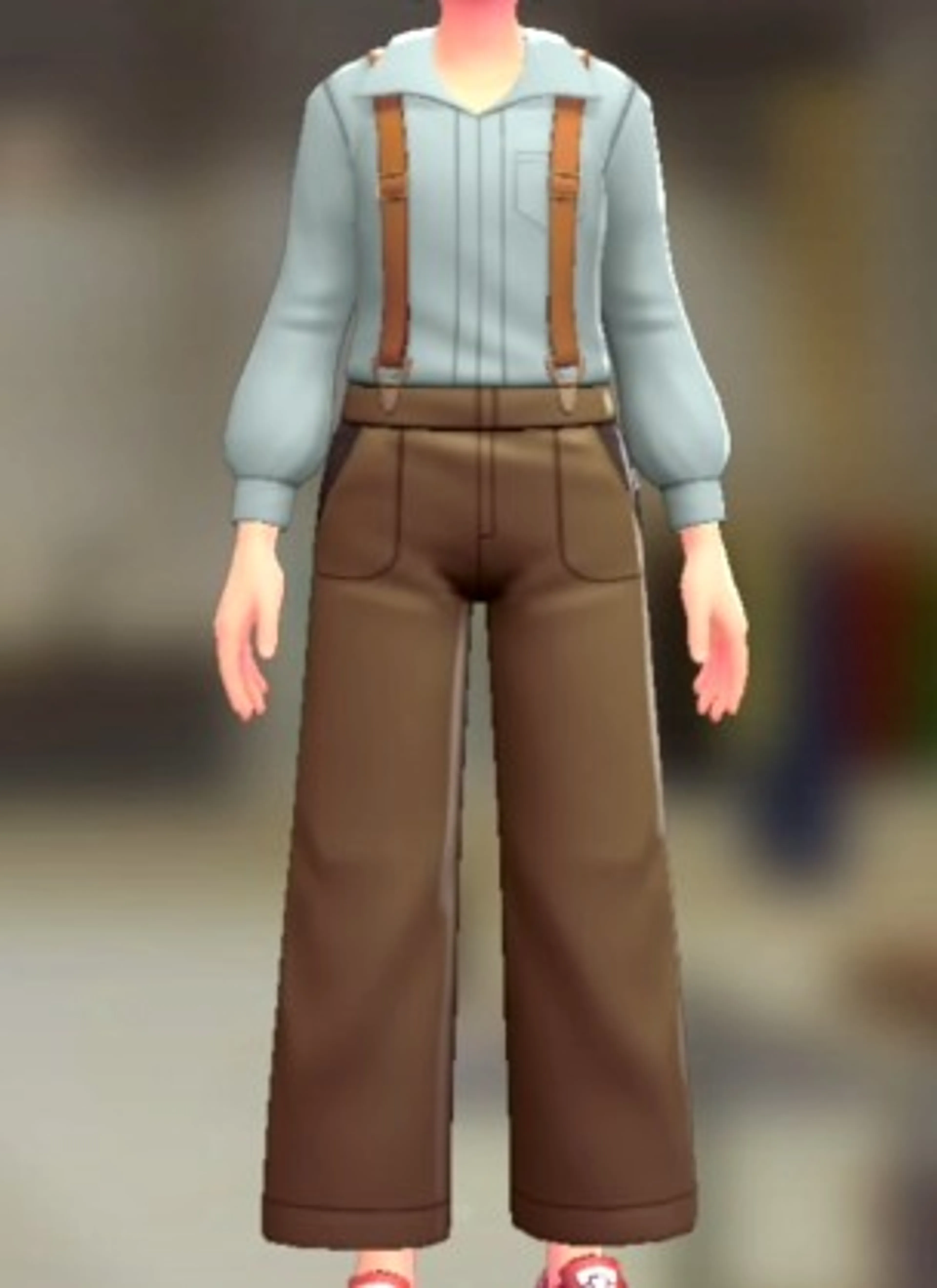 サスペンダーパンツセット - ブラウン スカイグレー