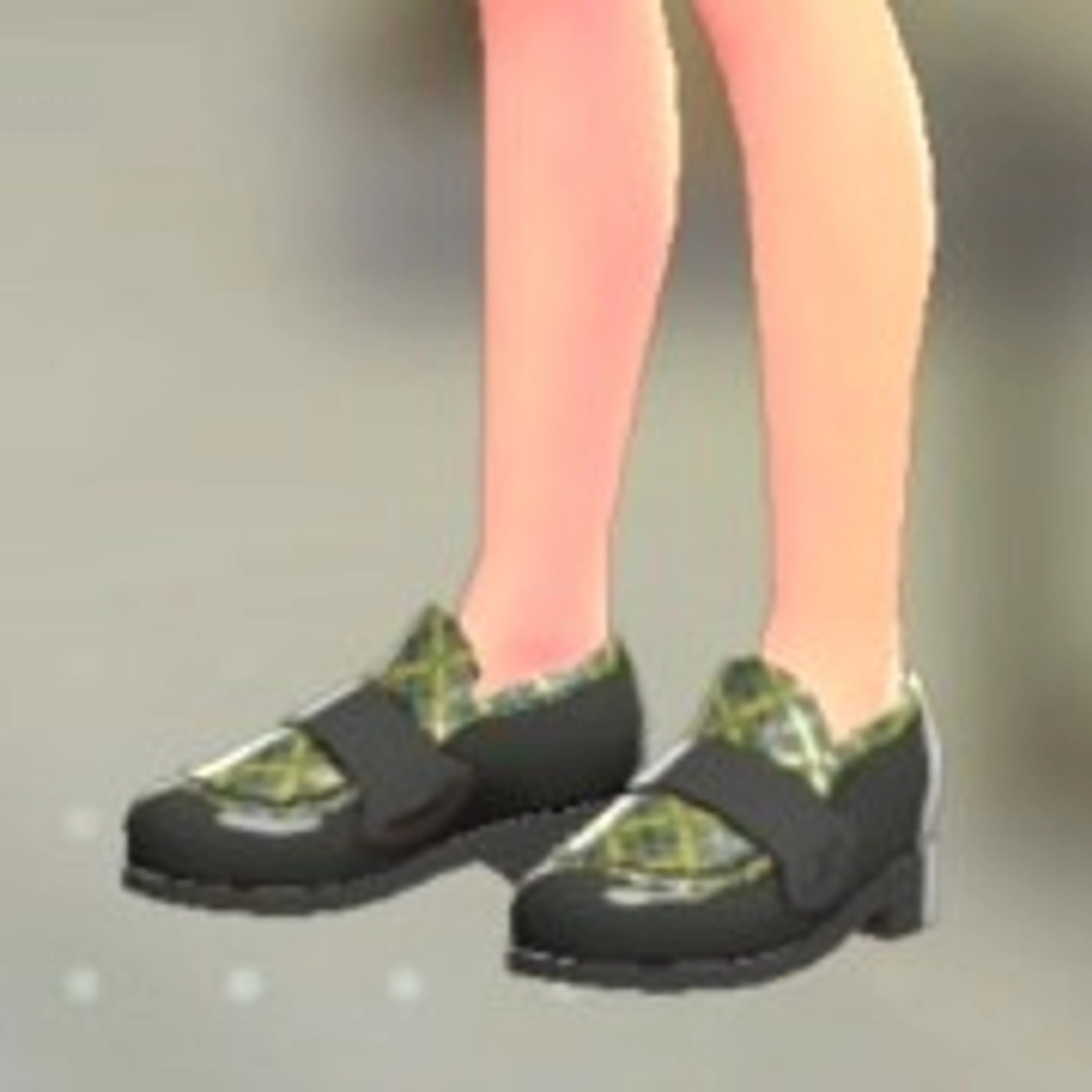 チェックがらローファー - ステッチグリーン