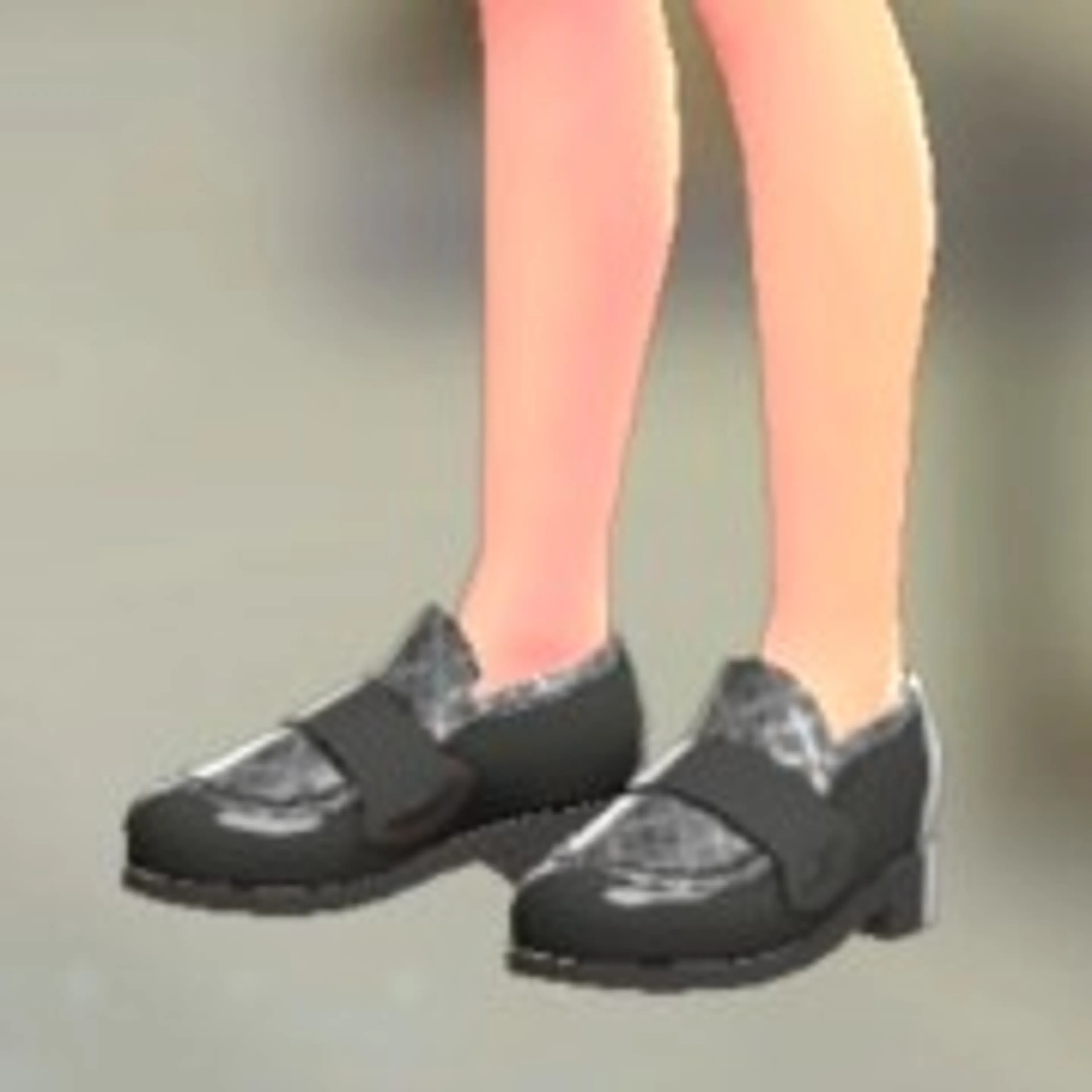 チェックがらローファー - ステッチブラック