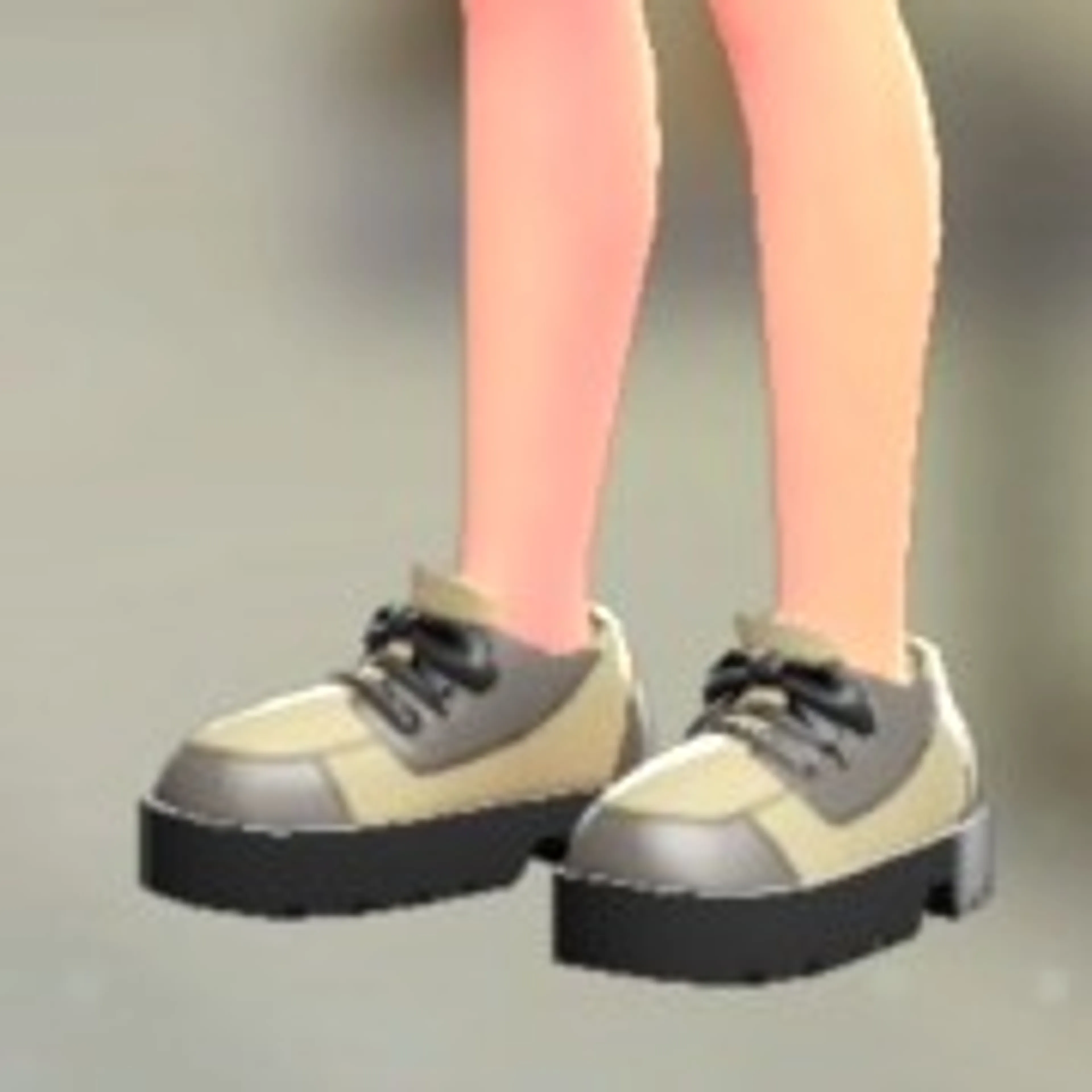 レースアップシューズ - ベージュ×グレー